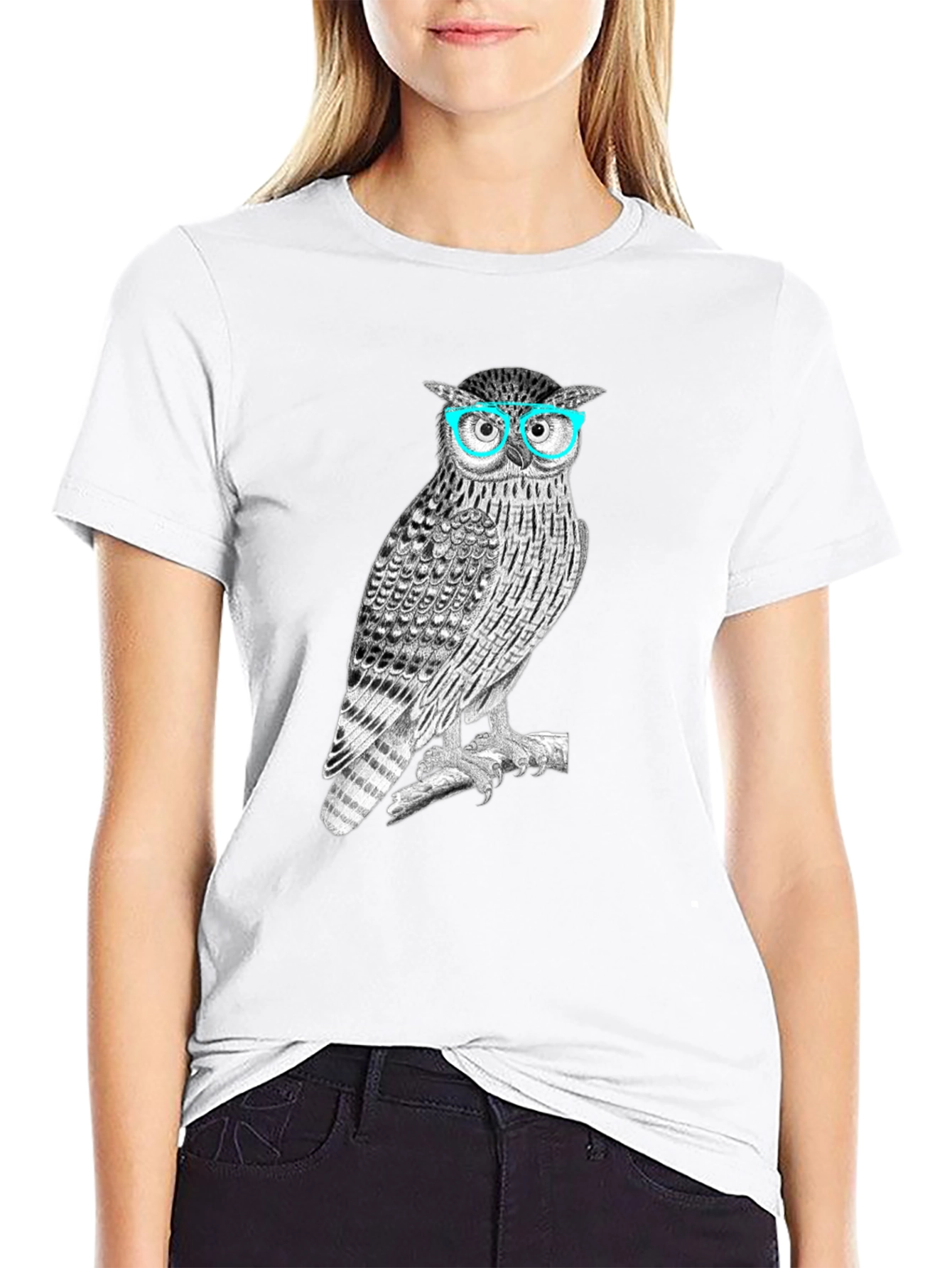 Owl with Glasses Graphic Tee - Mens Black T-Shirt