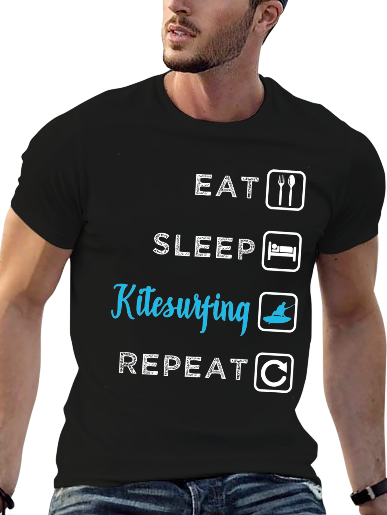 Eat Sleep Kitesurfing Repeat Black T-Shirt
