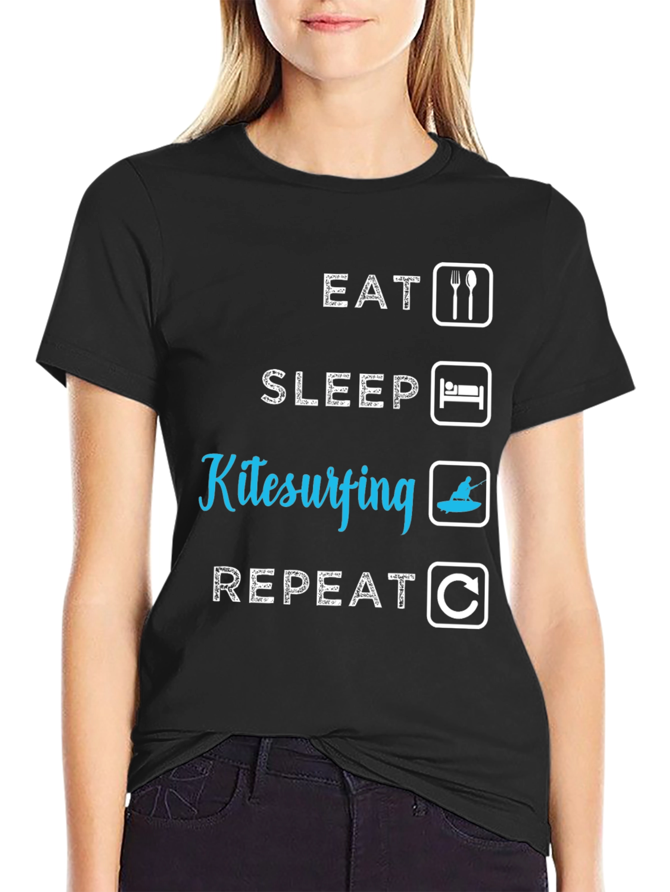 Eat Sleep Kitesurfing Repeat Black T-Shirt
