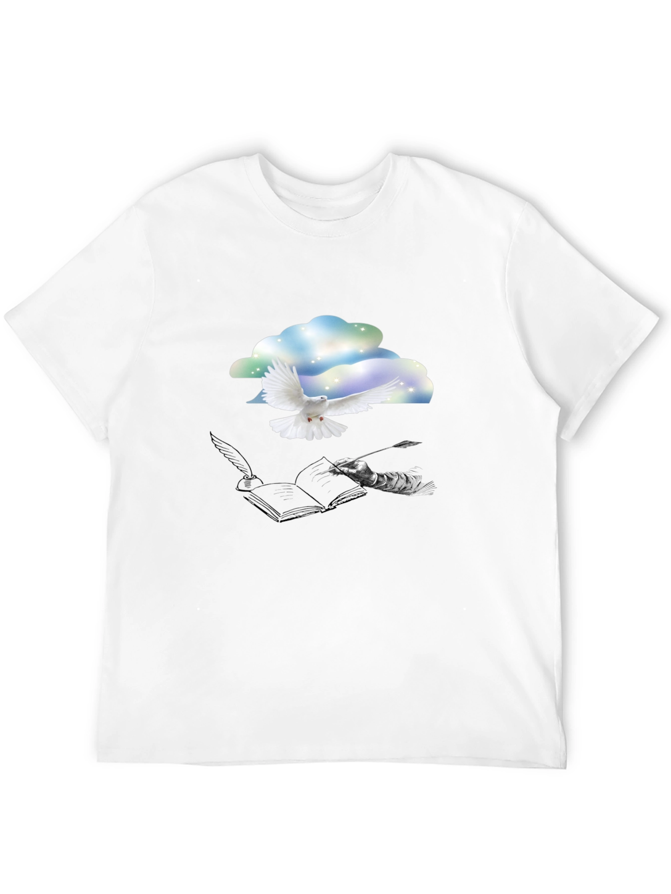 Dove & Writer T-Shirt - Artistic Black Tee