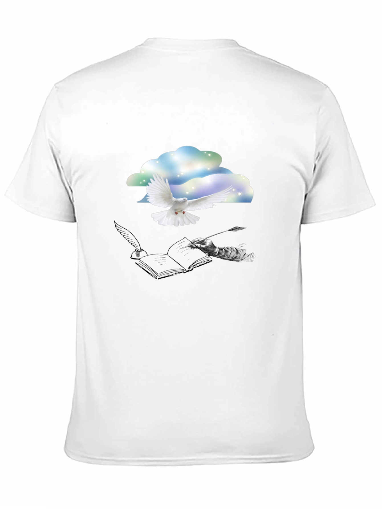 Dove & Writer T-Shirt - Artistic Black Tee