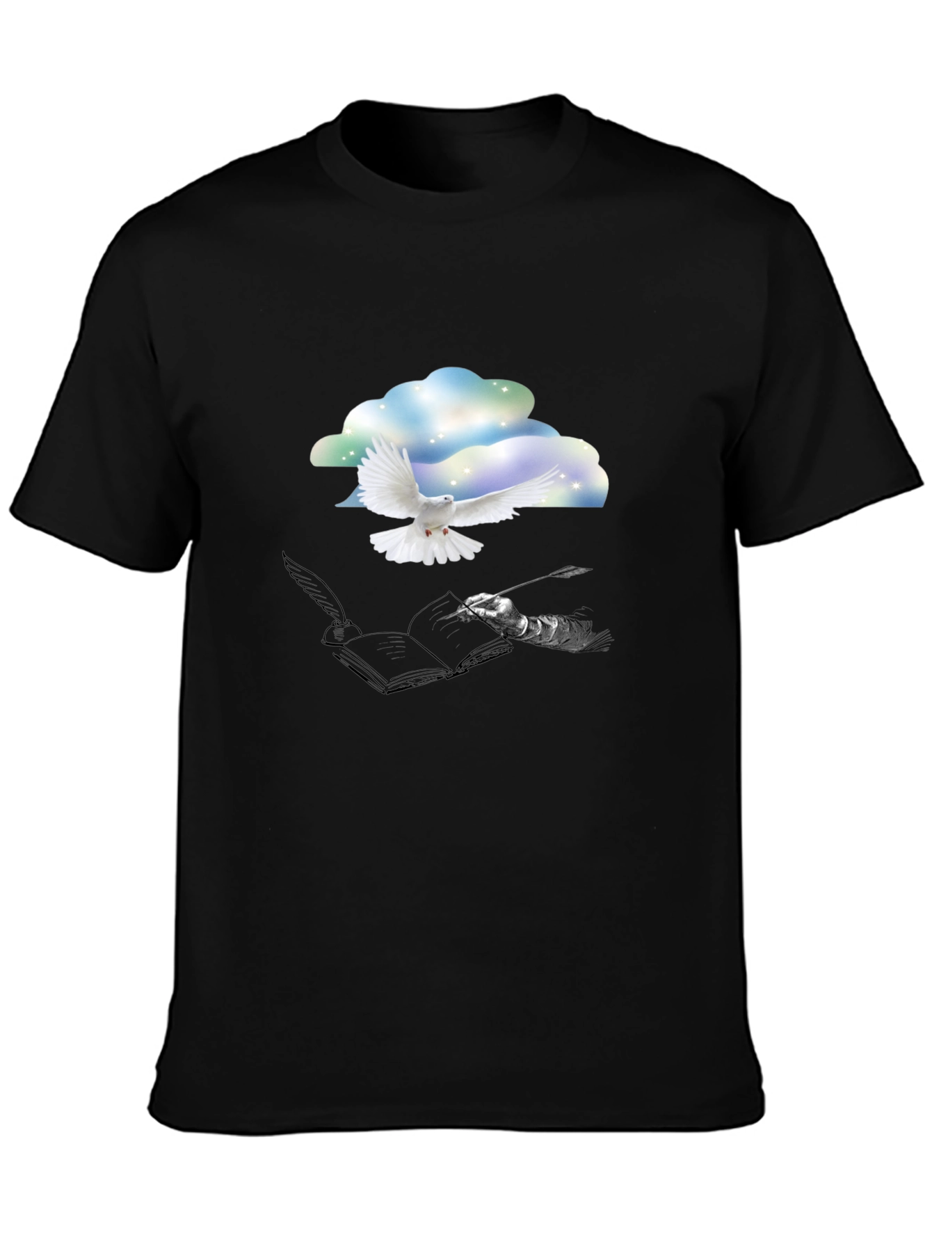 Dove & Writer T-Shirt - Artistic Black Tee