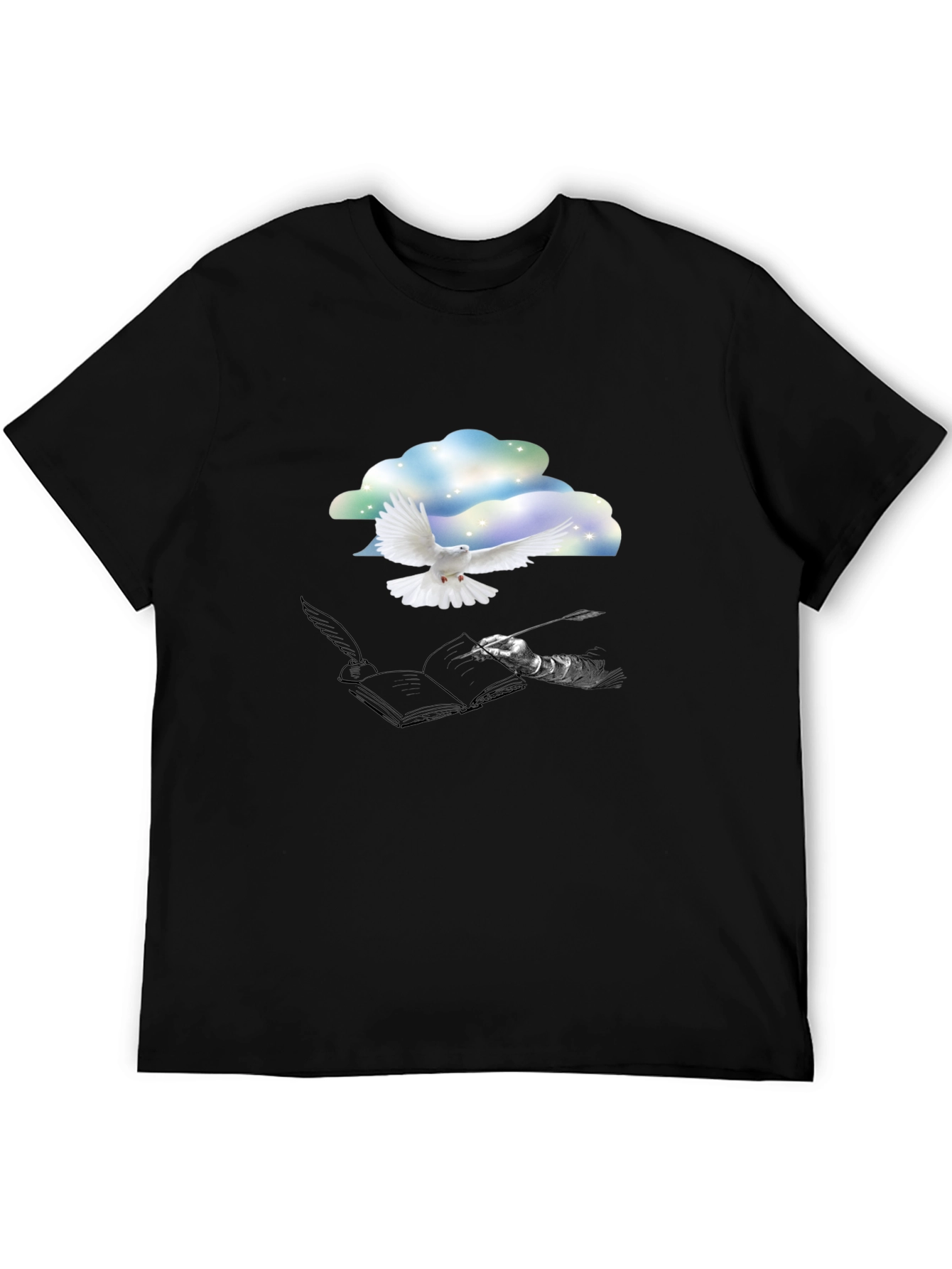 Dove & Writer T-Shirt - Artistic Black Tee