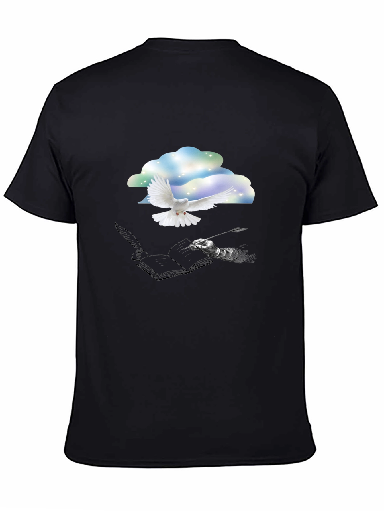 Dove & Writer T-Shirt - Artistic Black Tee