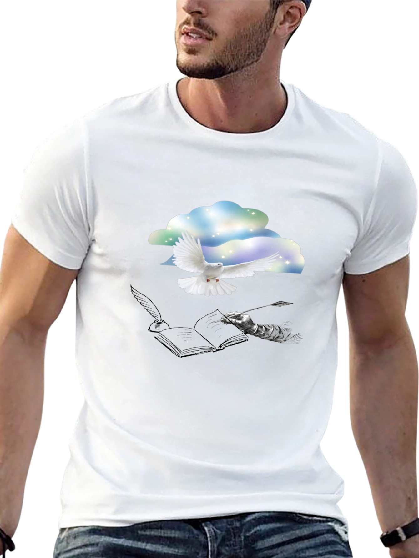 Dove & Writer T-Shirt - Artistic Black Tee