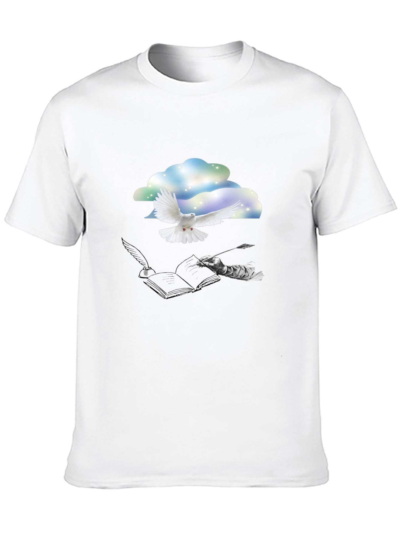Dove & Writer T-Shirt - Artistic Black Tee