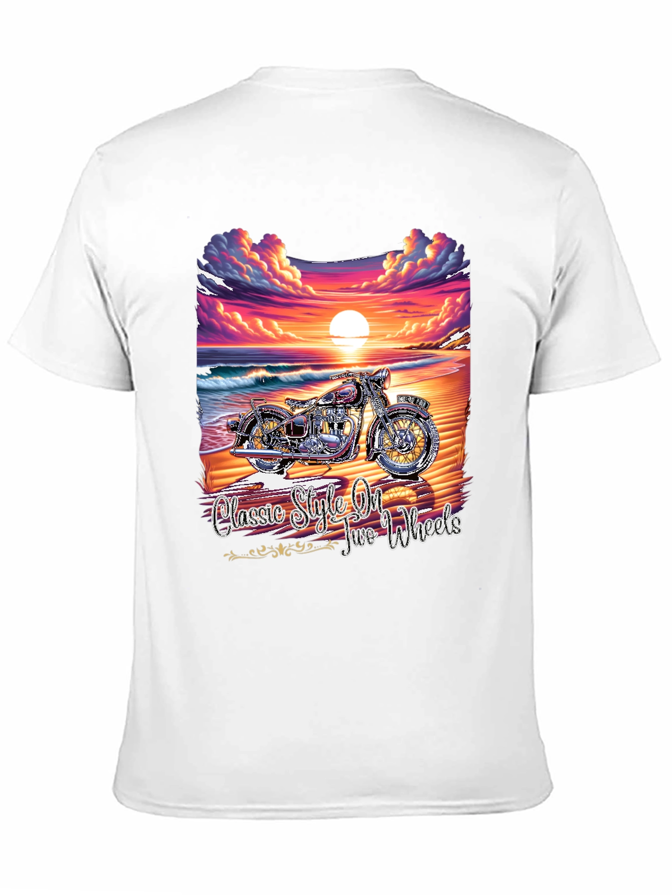 Classic Motorcycle Beach Sunset Graphic T-Shirt