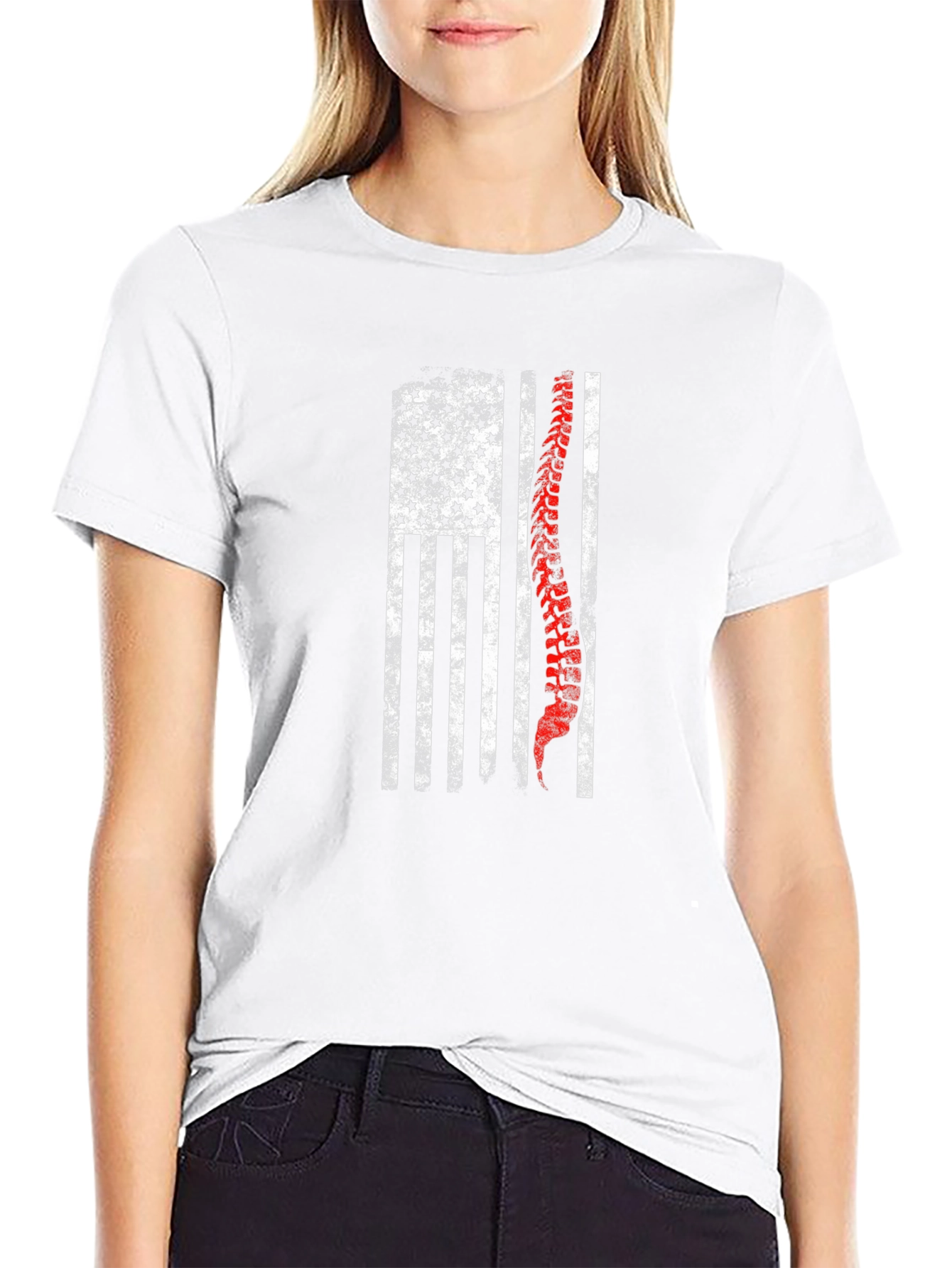 American Flag Spine Graphic Print T-Shirt
