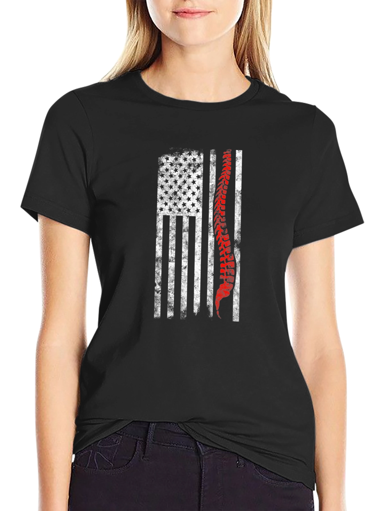 American Flag Spine Graphic Print T-Shirt