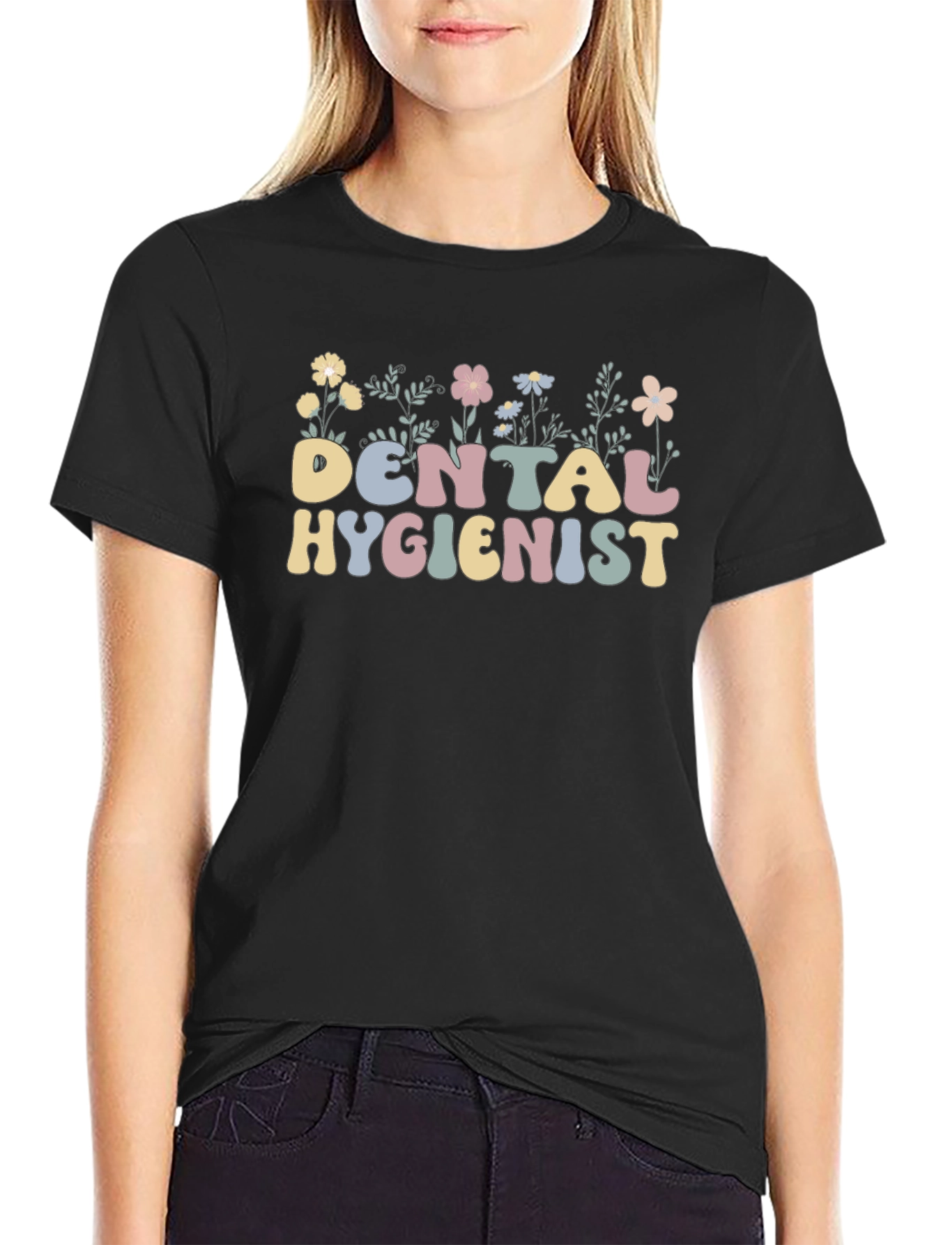 Floral Dental Hygienist T-Shirt Retro Style