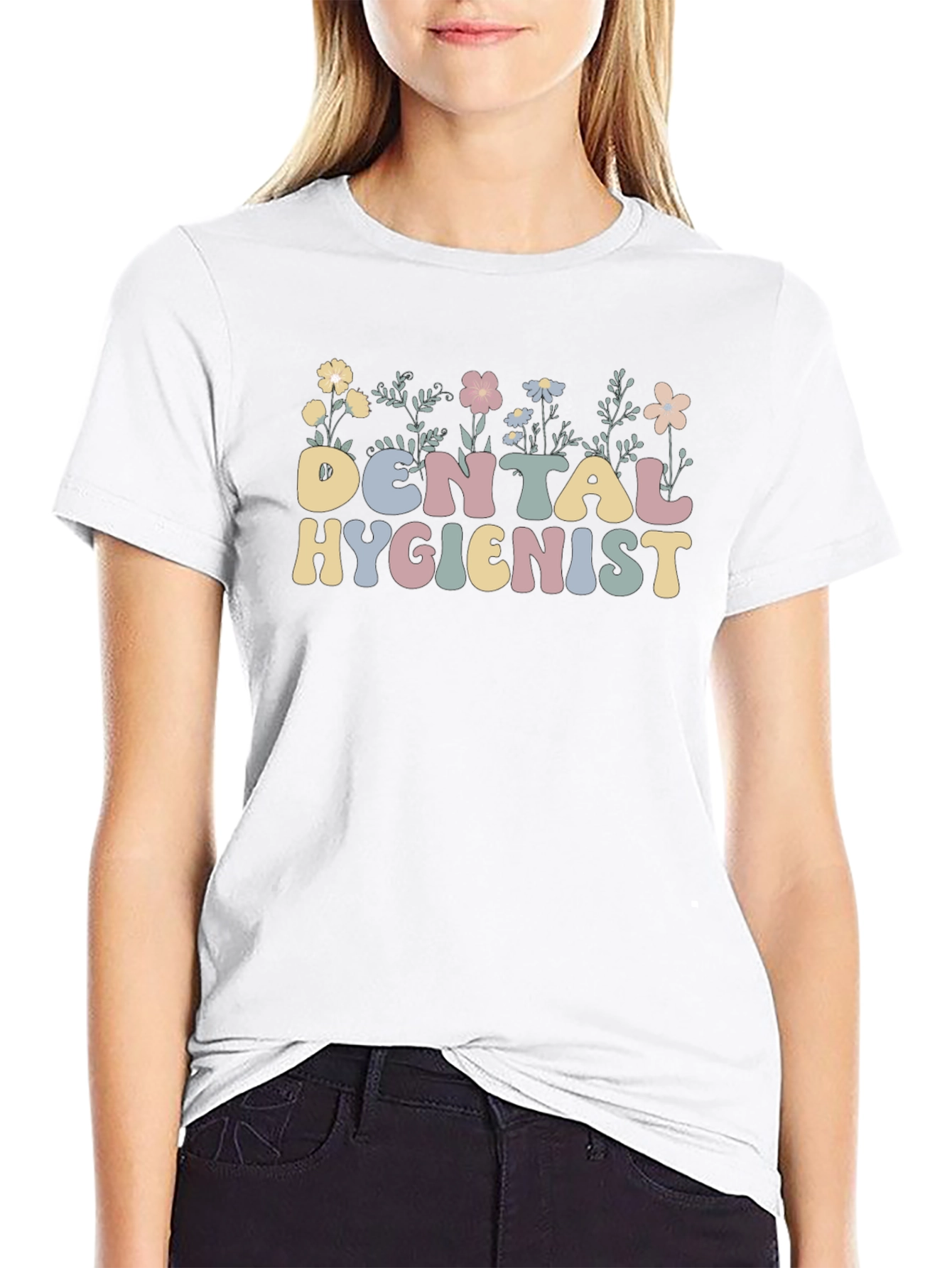 Floral Dental Hygienist T-Shirt Retro Style