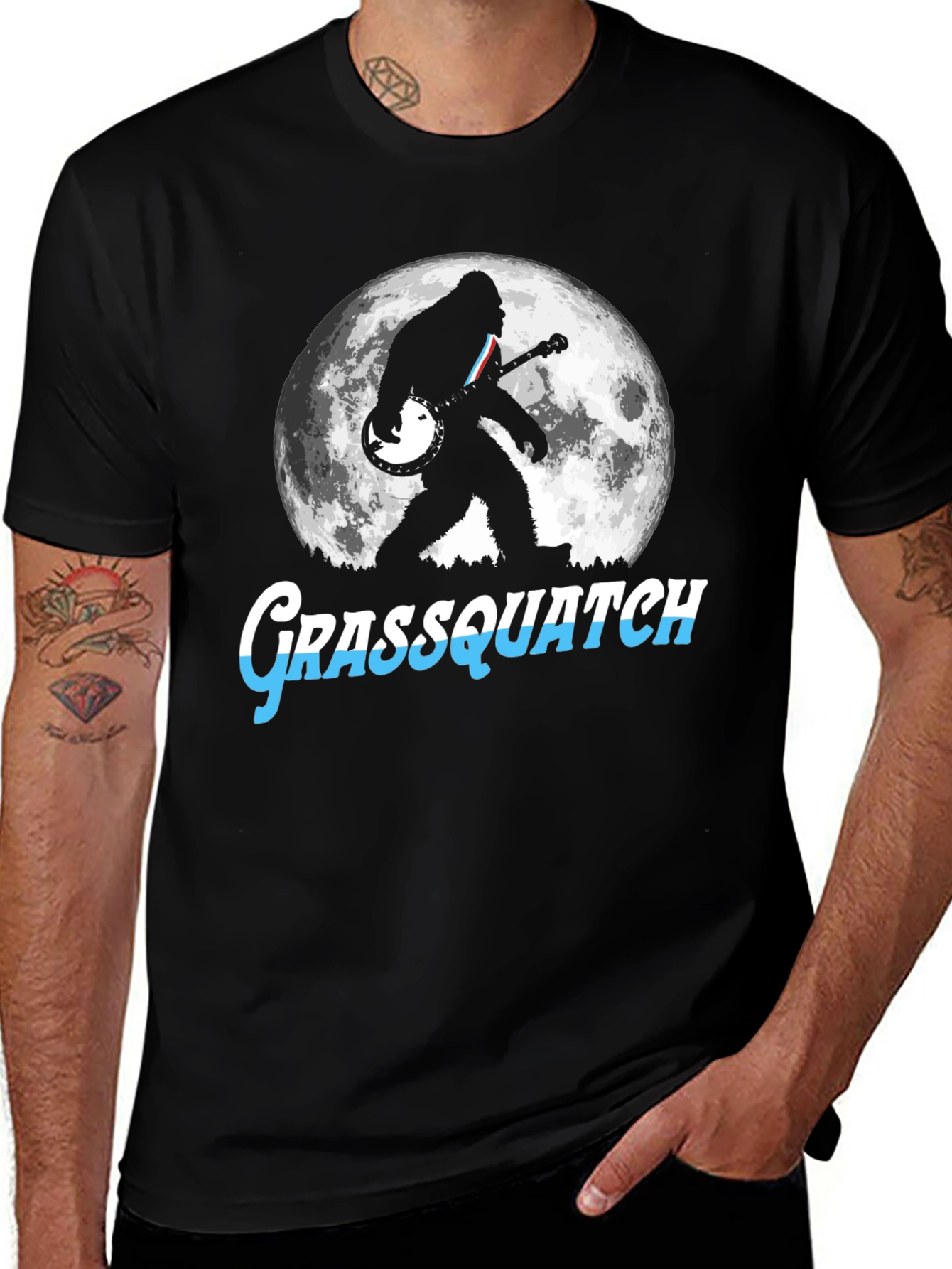 Grassquatch Banjo Moon Black T-Shirt