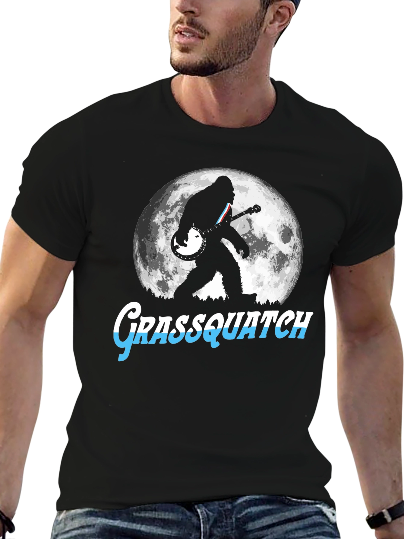 Grassquatch Banjo Moon Black T-Shirt