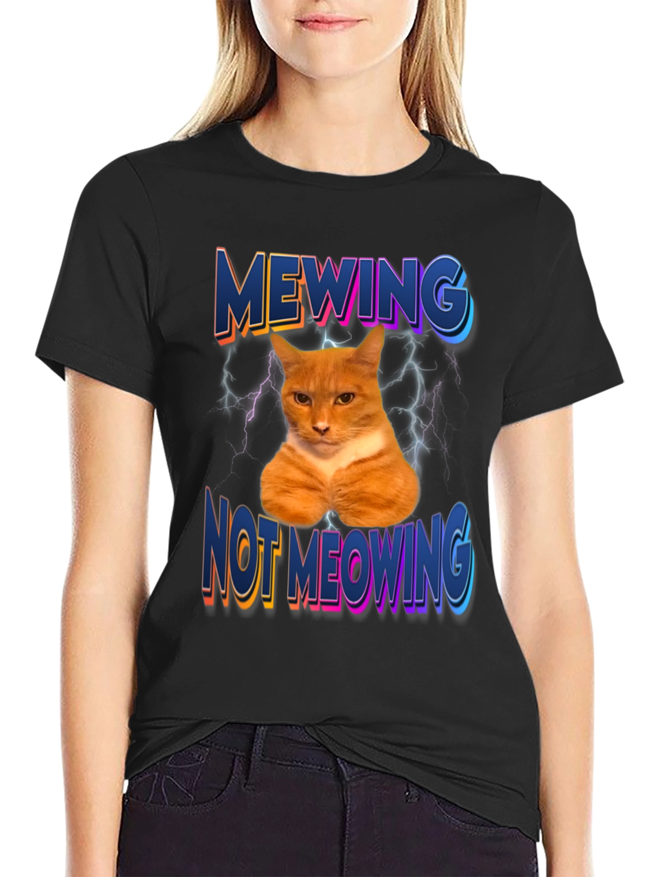 Mewing Not Meowing Cat Graphic Tee