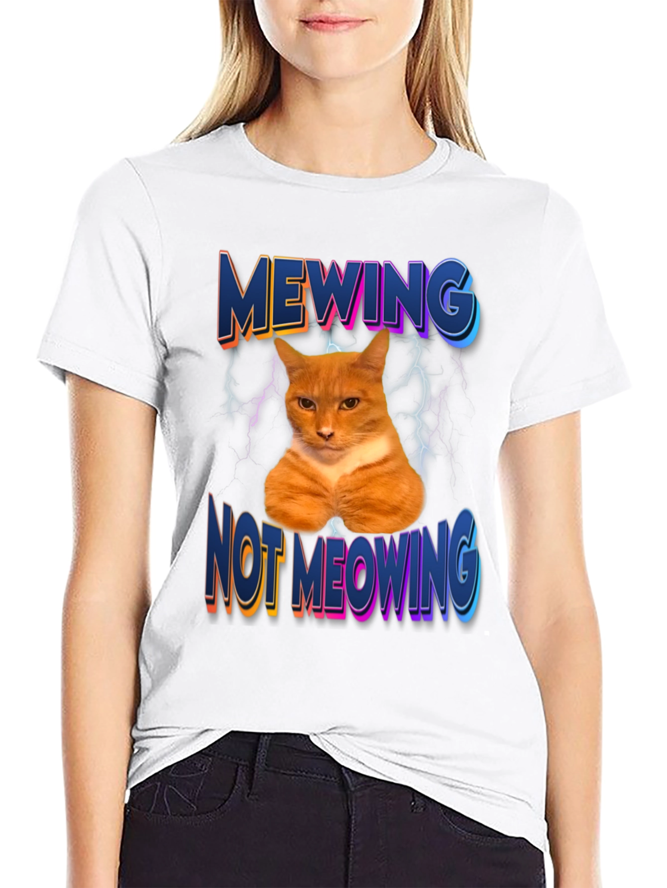 Mewing Not Meowing Cat Graphic Tee