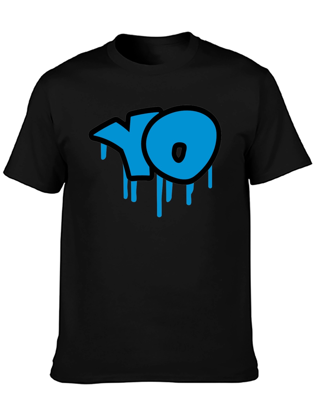 Cool Blue YO Dripping Graffiti Style Black T-Shirt