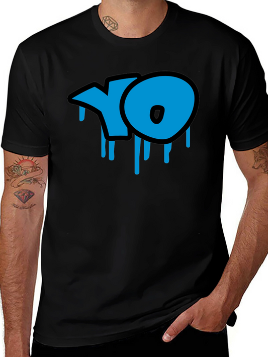 Cool Blue YO Dripping Graffiti Style Black T-Shirt