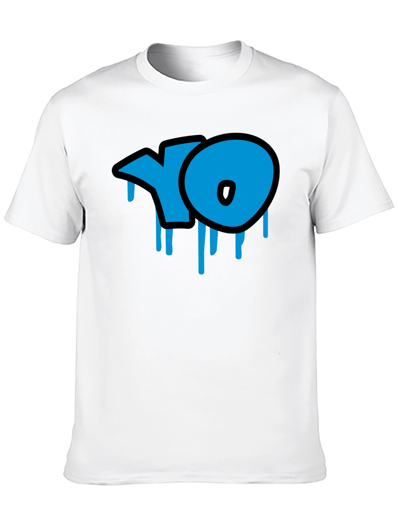 Cool Blue YO Dripping Graffiti Style Black T-Shirt