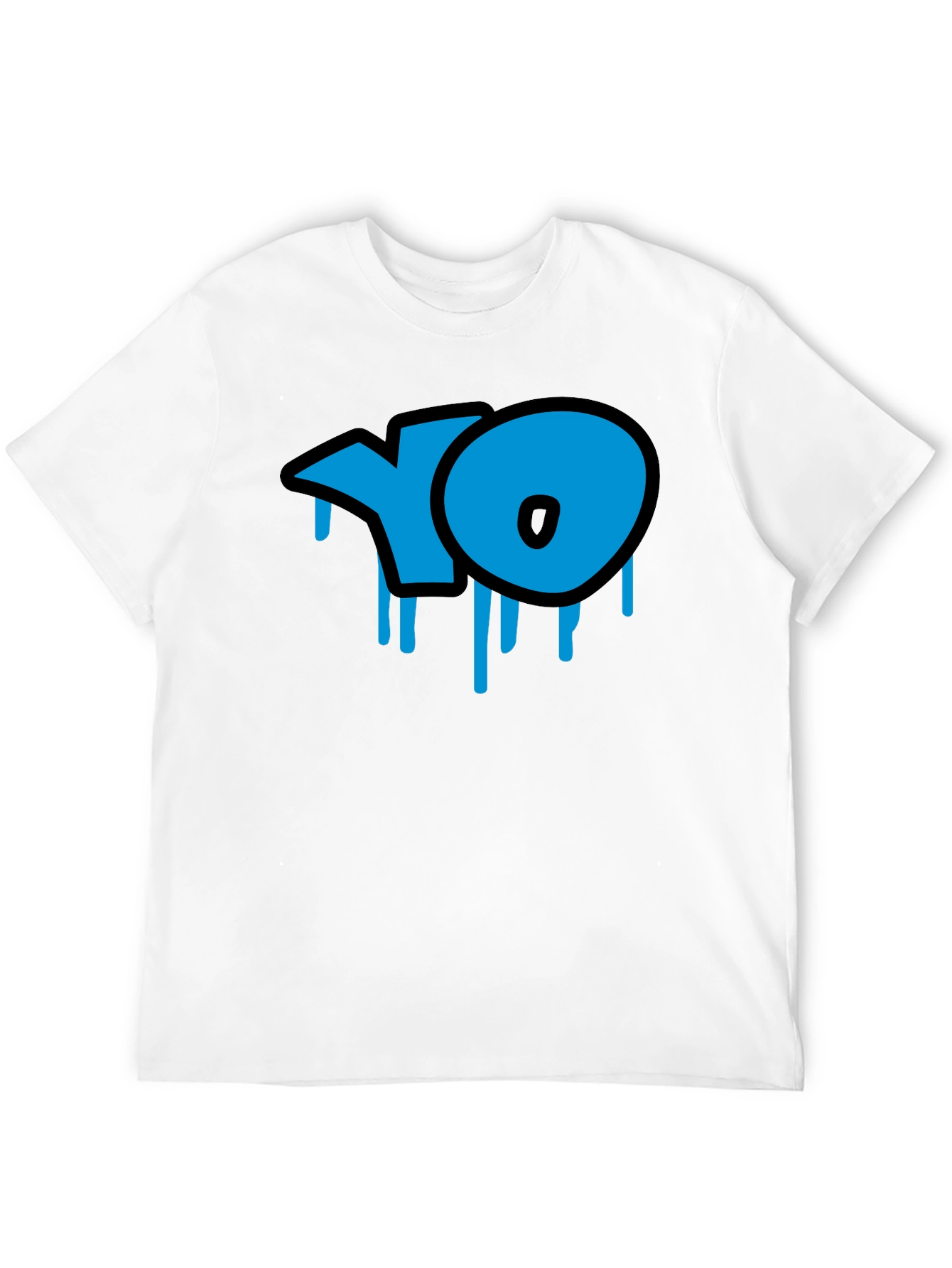 Cool Blue YO Dripping Graffiti Style Black T-Shirt