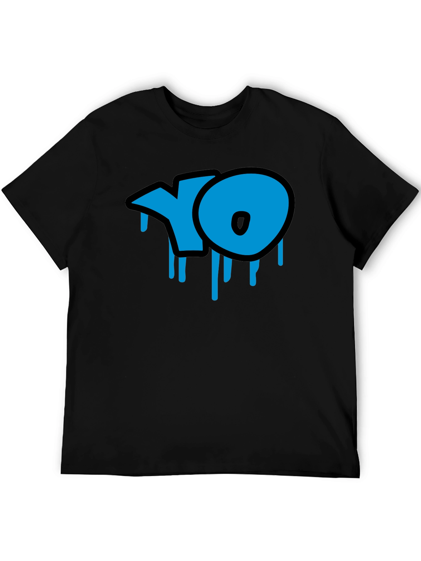 Cool Blue YO Dripping Graffiti Style Black T-Shirt