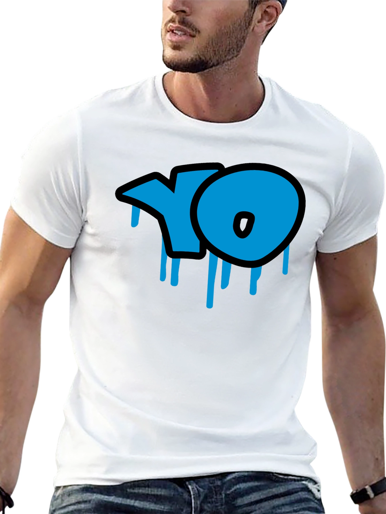 Cool Blue YO Dripping Graffiti Style Black T-Shirt