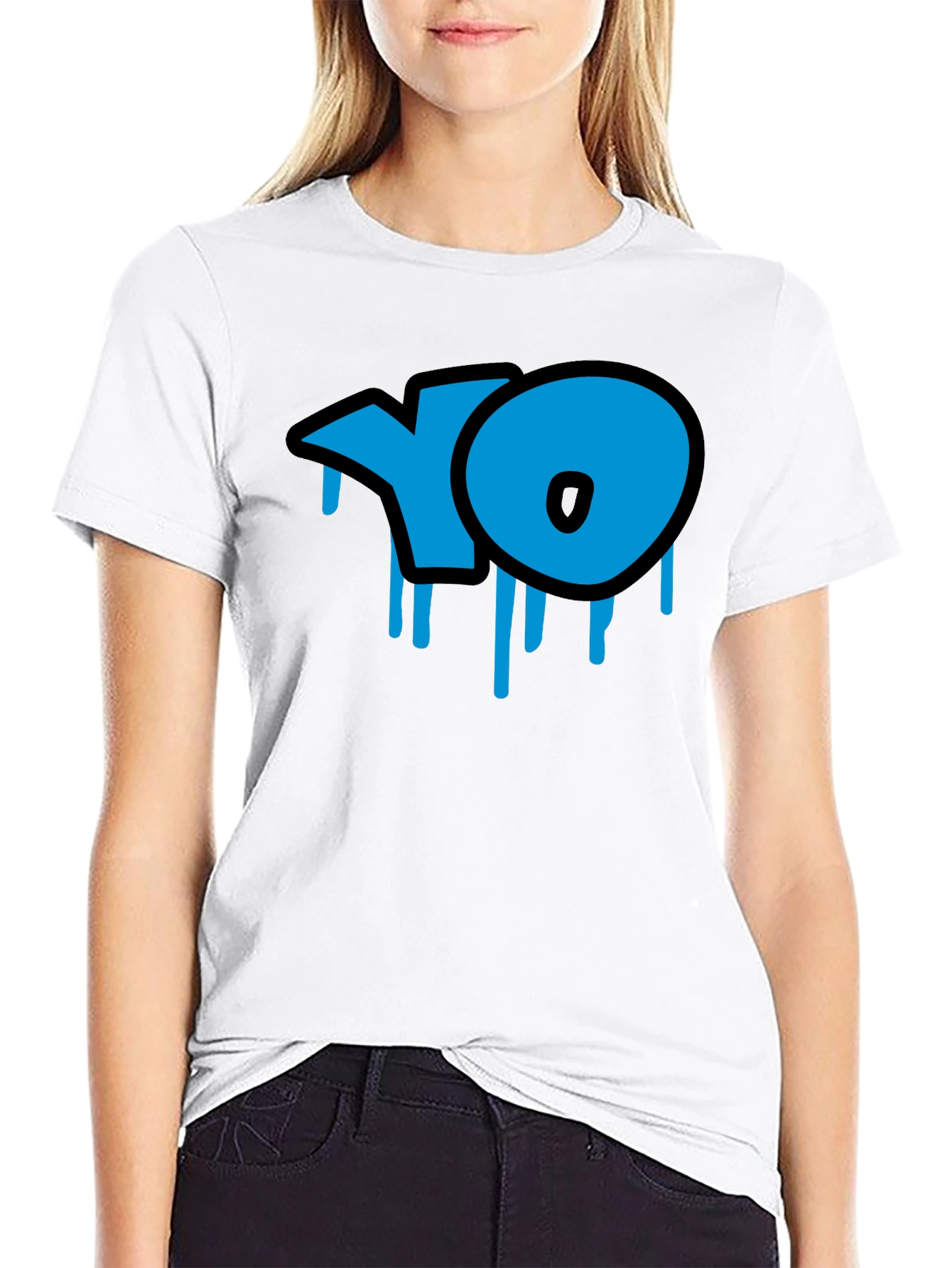 Cool Blue YO Dripping Graffiti Style Black T-Shirt