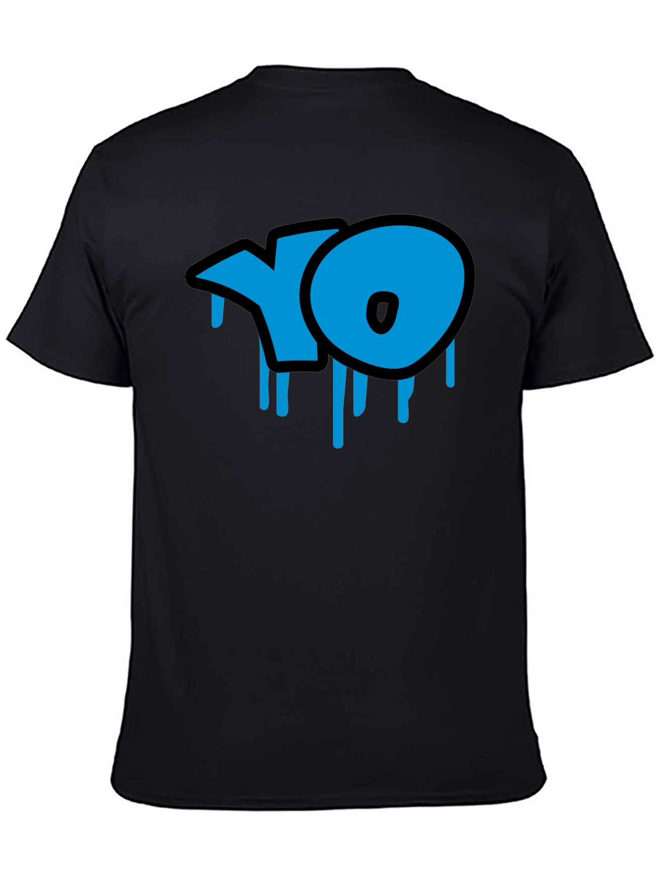 Cool Blue YO Dripping Graffiti Style Black T-Shirt