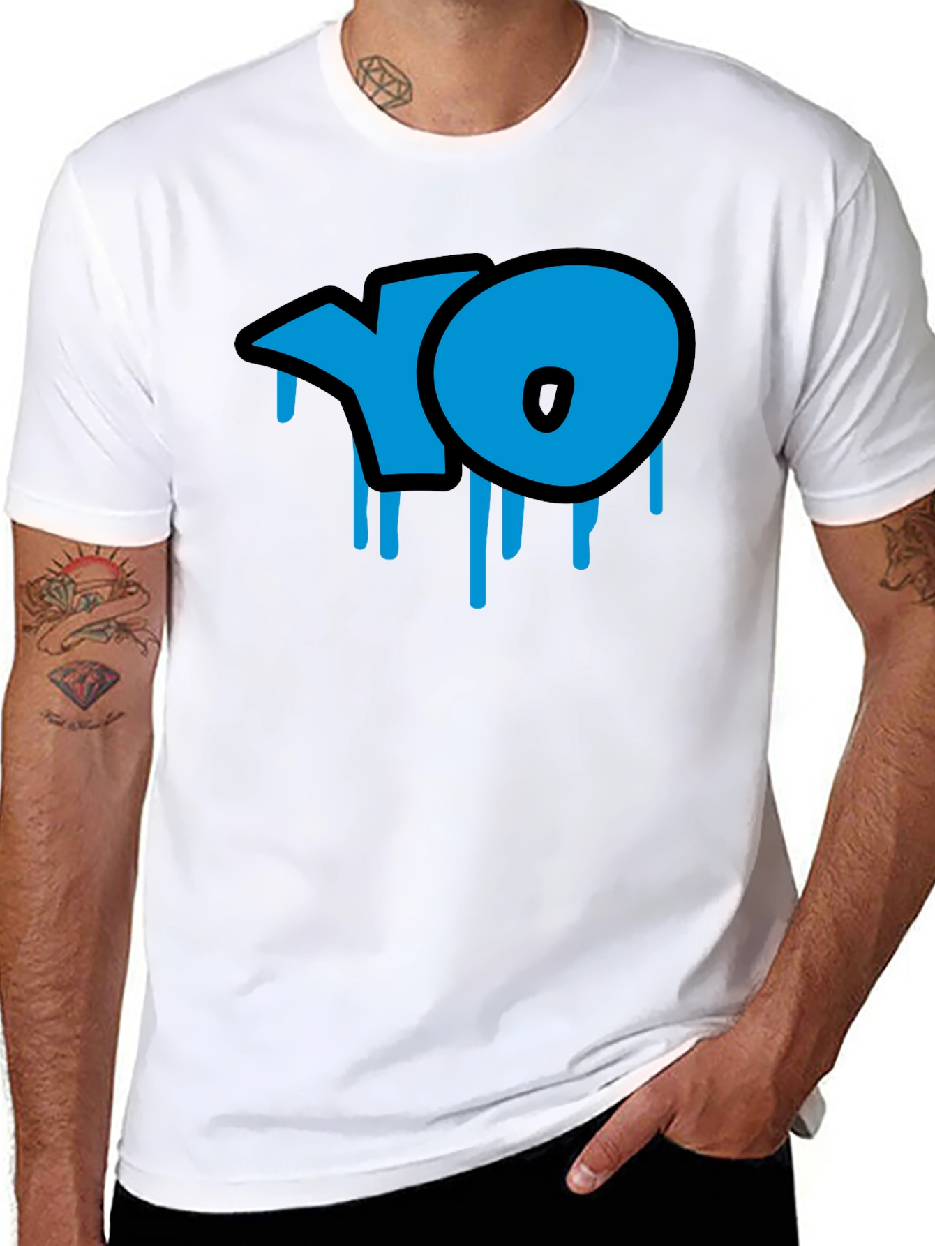 Cool Blue YO Dripping Graffiti Style Black T-Shirt