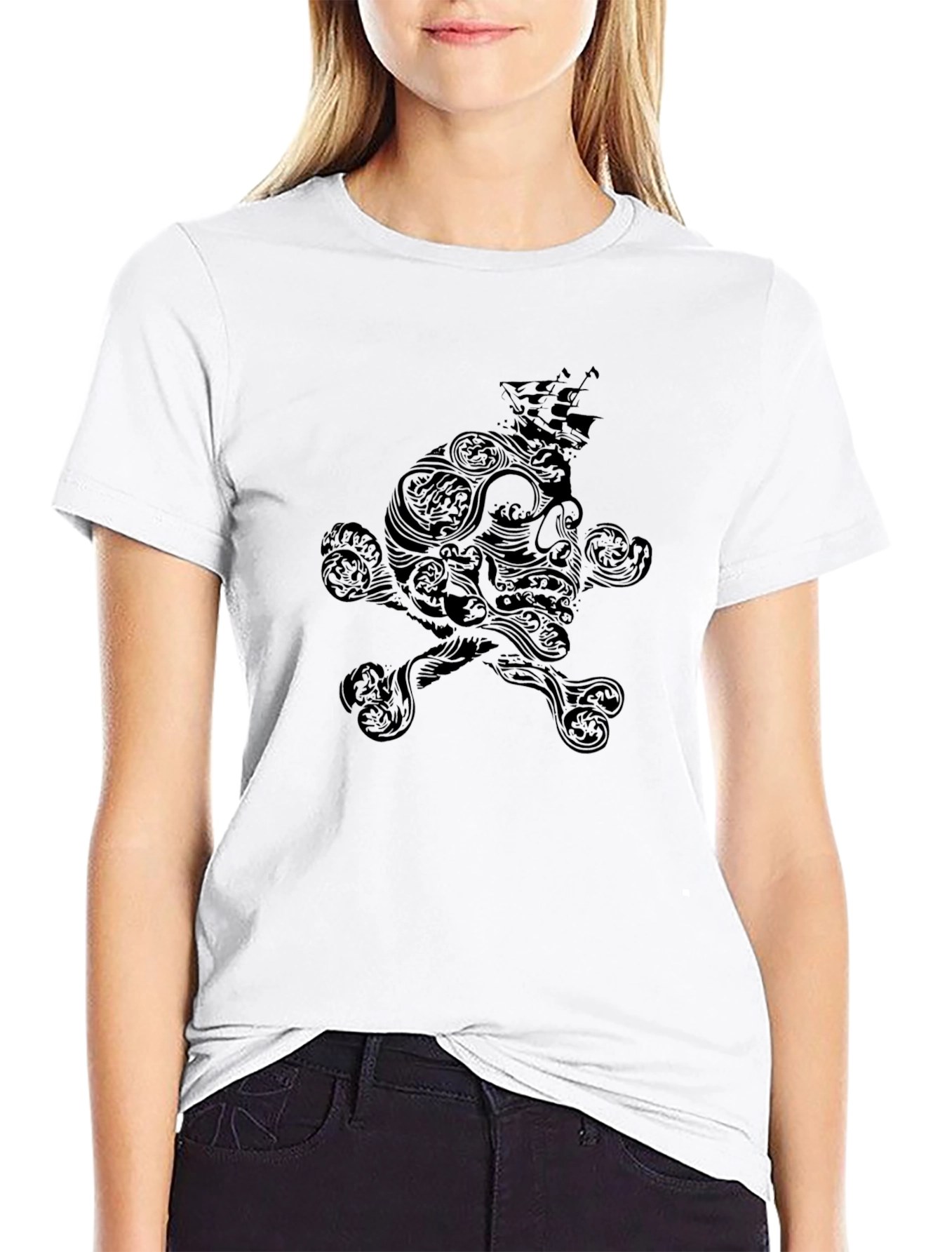 Skull & Ship Graphic Tee - Black