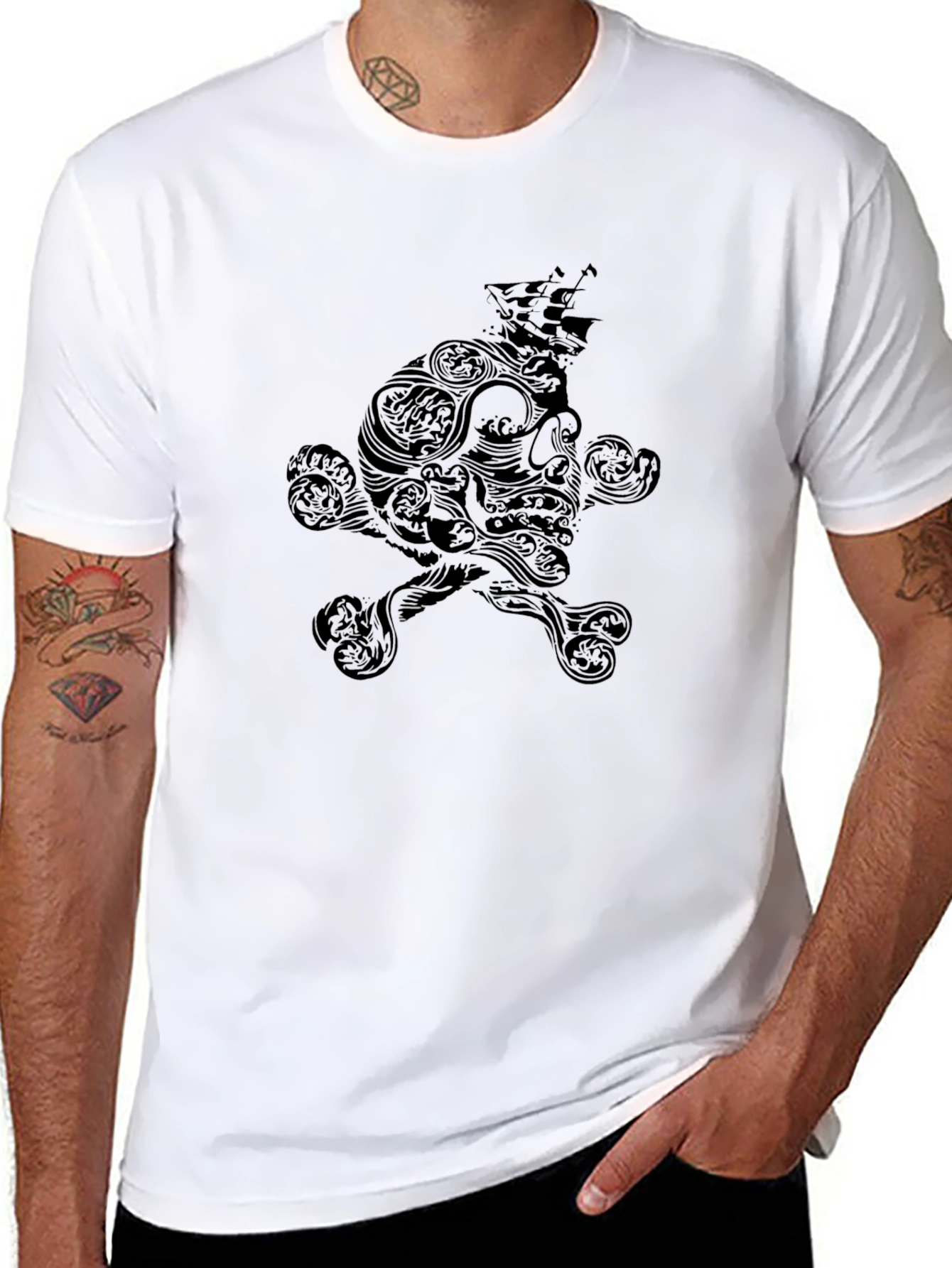 Skull & Ship Graphic Tee - Black