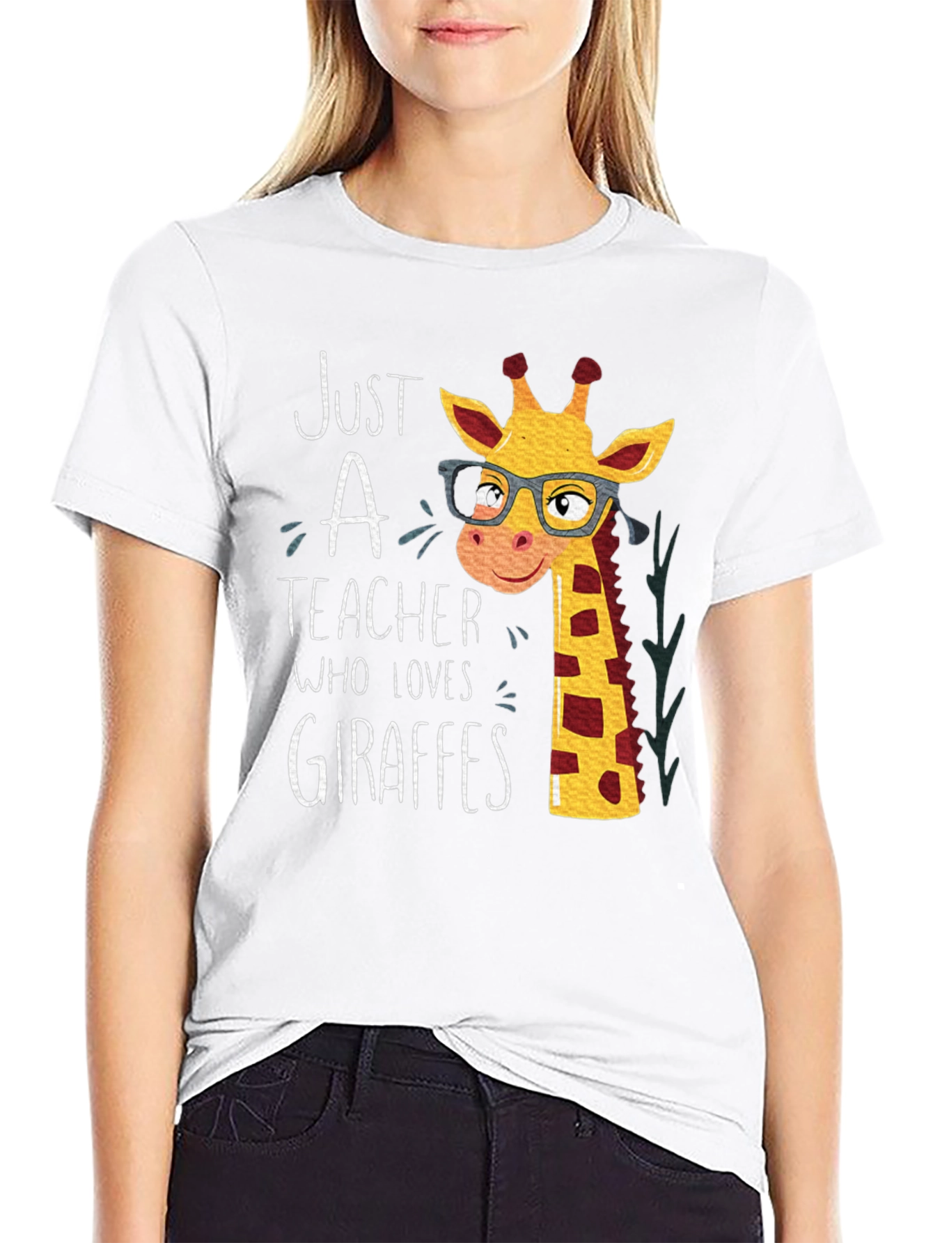 Just a Teacher Who Loves Giraffes Black T-Shirt