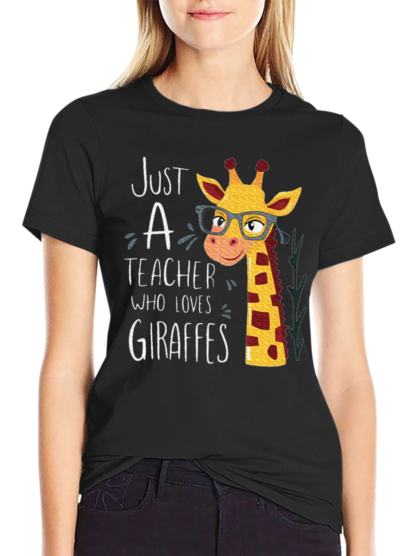 Just a Teacher Who Loves Giraffes Black T-Shirt