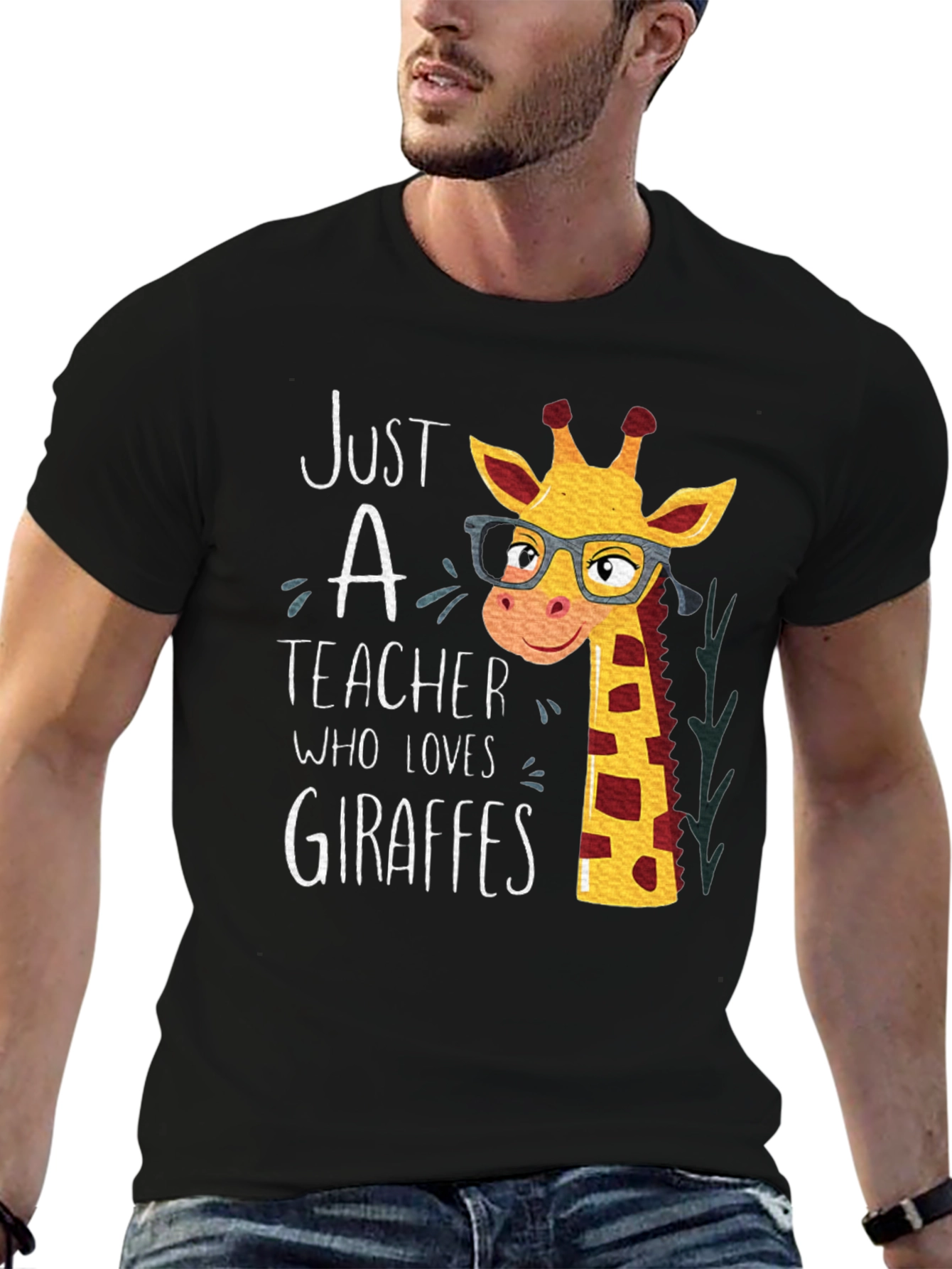 Just a Teacher Who Loves Giraffes Black T-Shirt