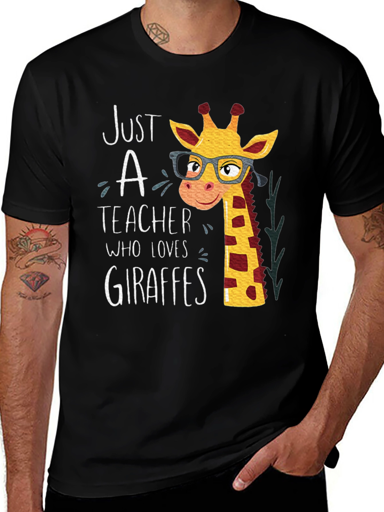 Just a Teacher Who Loves Giraffes Black T-Shirt
