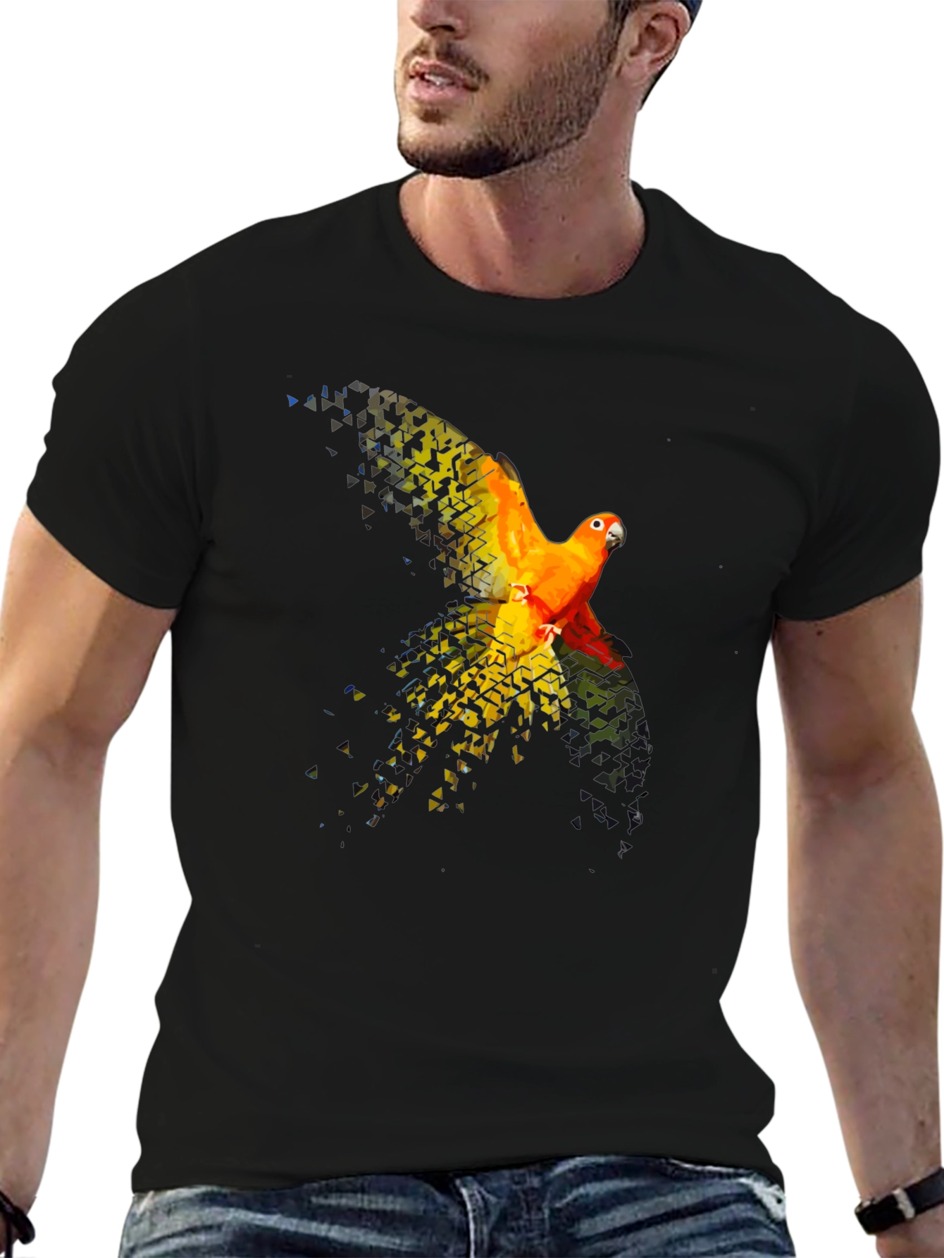 Parrot Graphic T-Shirt - Black Cotton Blend