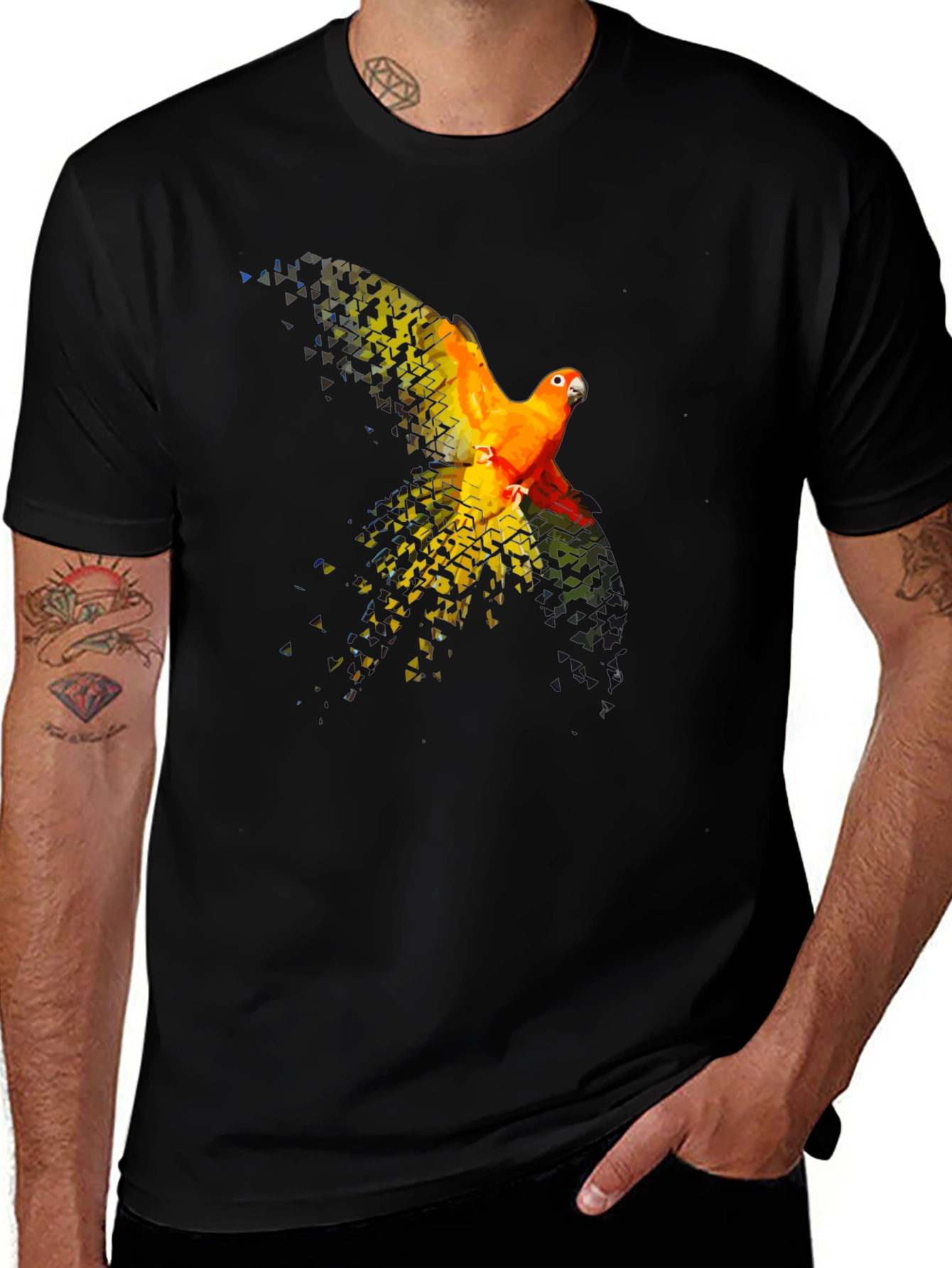 Parrot Graphic T-Shirt - Black Cotton Blend