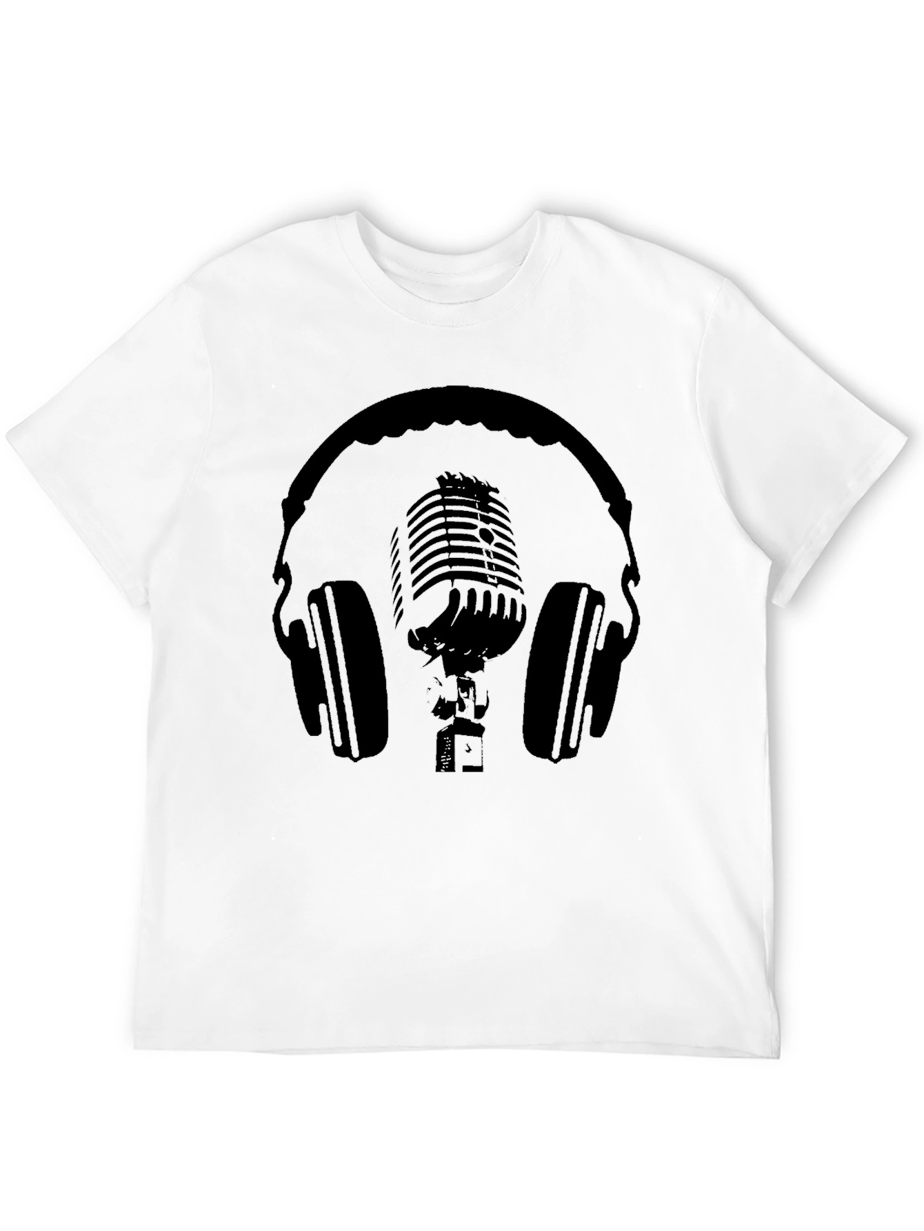Black T-Shirt with Headphones and Microphone Graphic