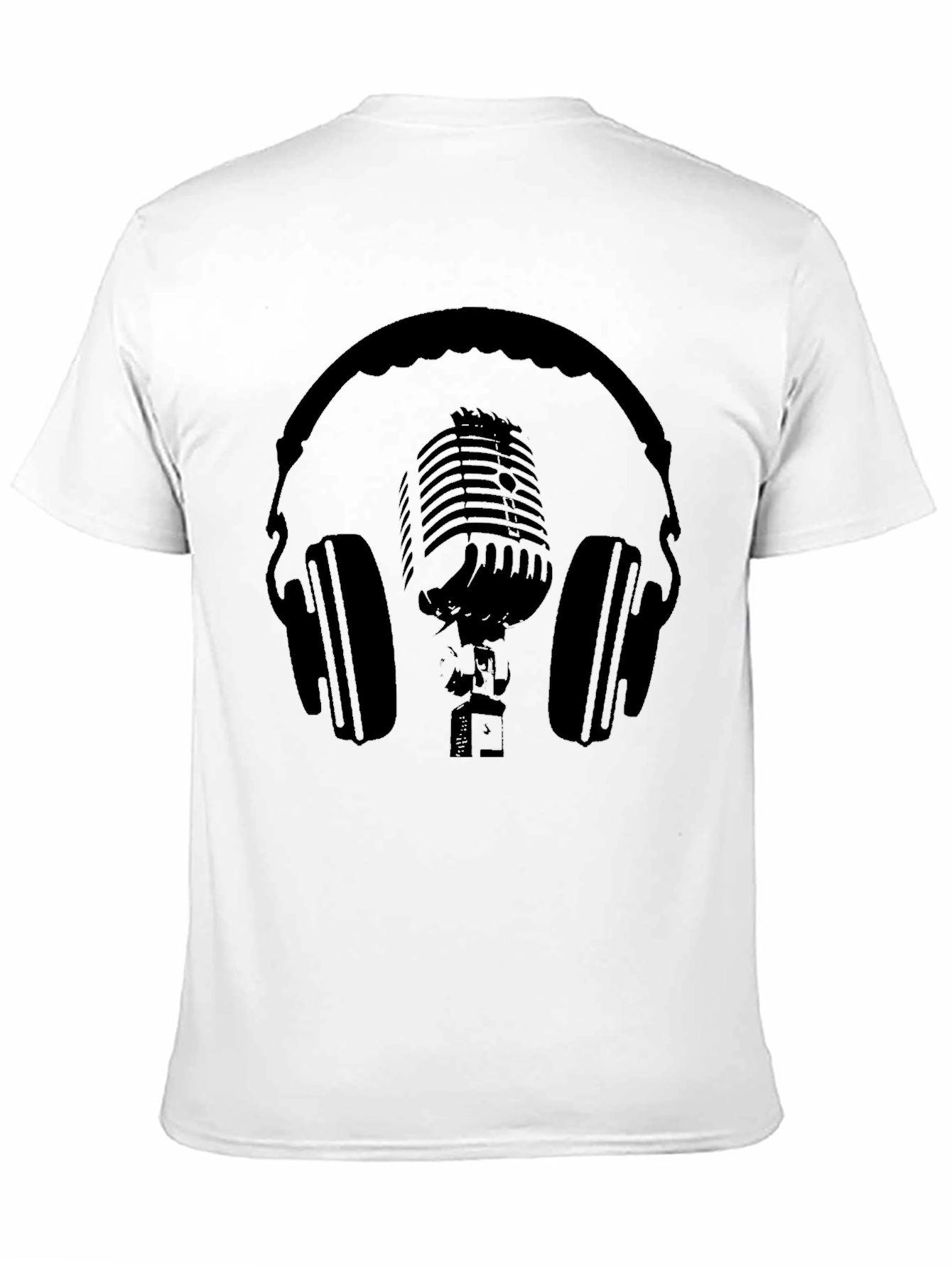 Black T-Shirt with Headphones and Microphone Graphic