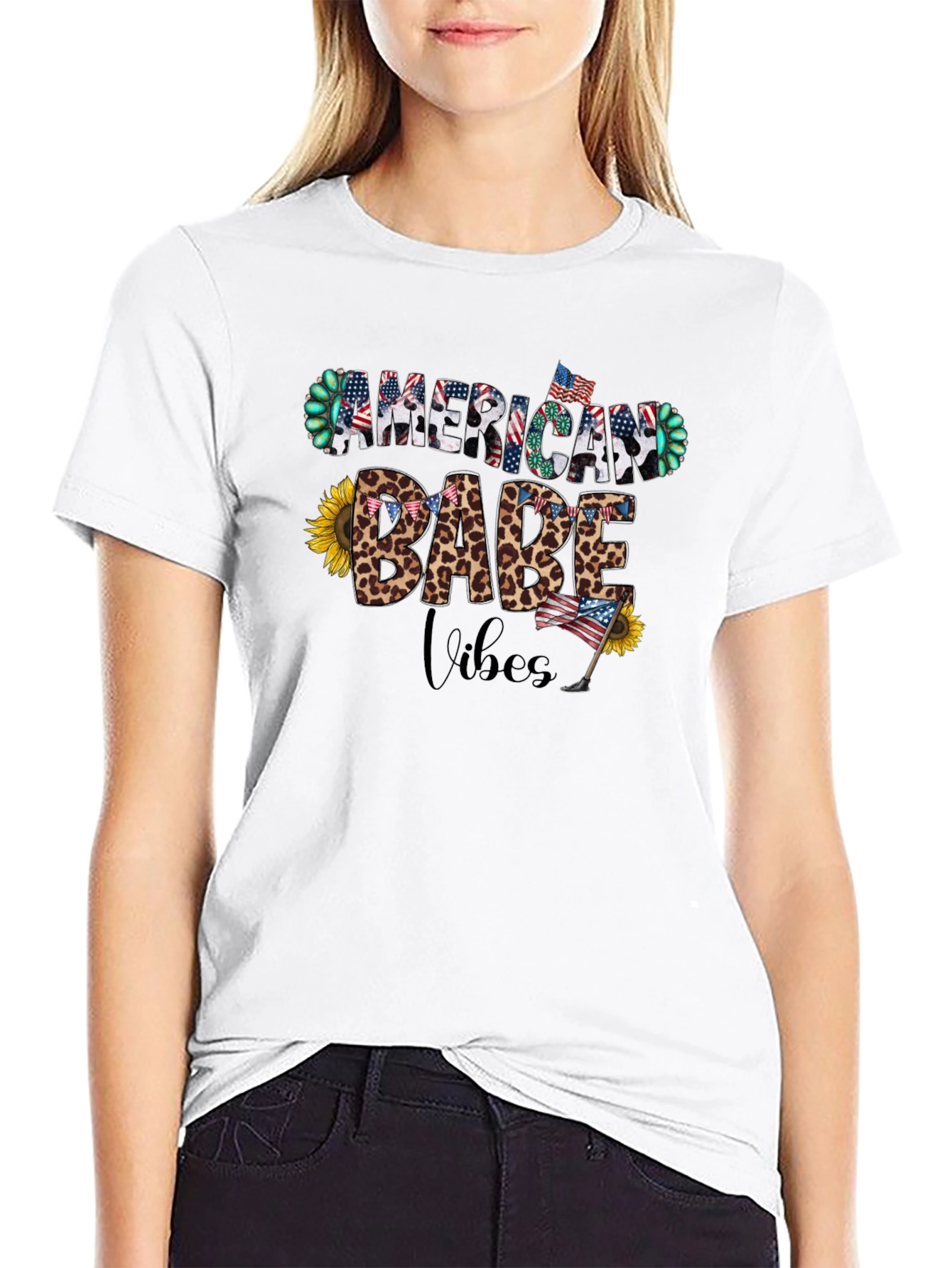 American Babe Vibes T-Shirt Patriotic Design