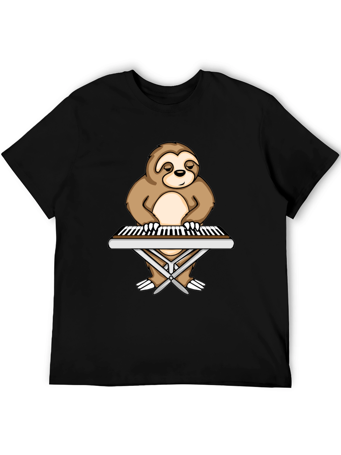 Sloth Pianist Graphic Tee - Black Unisex T-Shirt