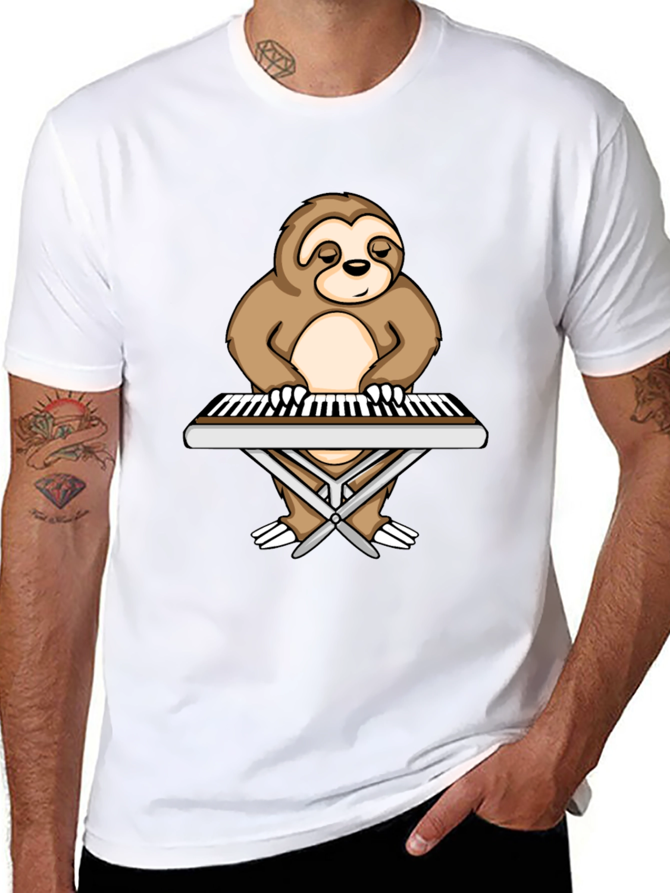 Sloth Pianist Graphic Tee - Black Unisex T-Shirt