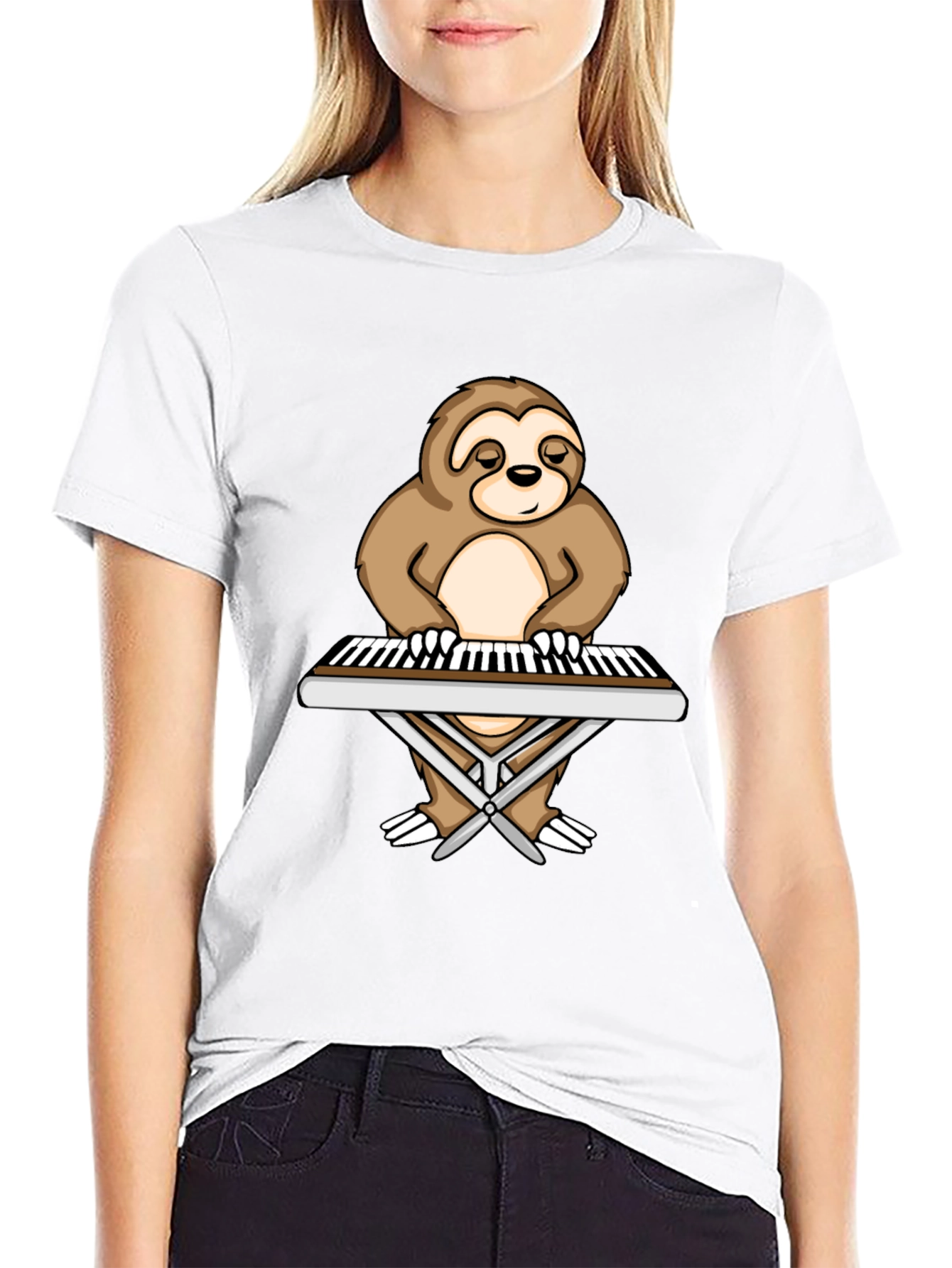 Sloth Pianist Graphic Tee - Black Unisex T-Shirt