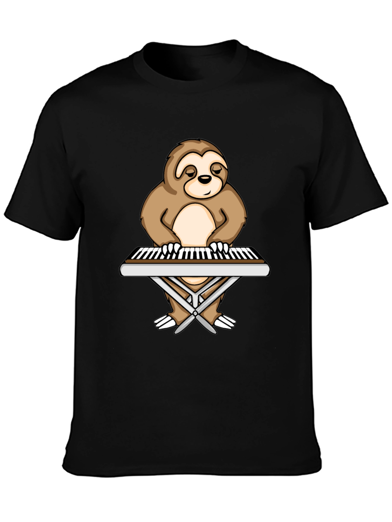 Sloth Pianist Graphic Tee - Black Unisex T-Shirt