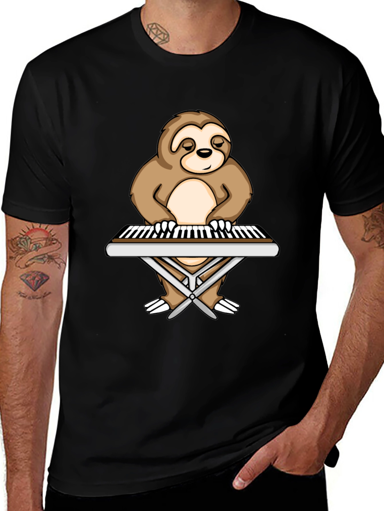 Sloth Pianist Graphic Tee - Black Unisex T-Shirt