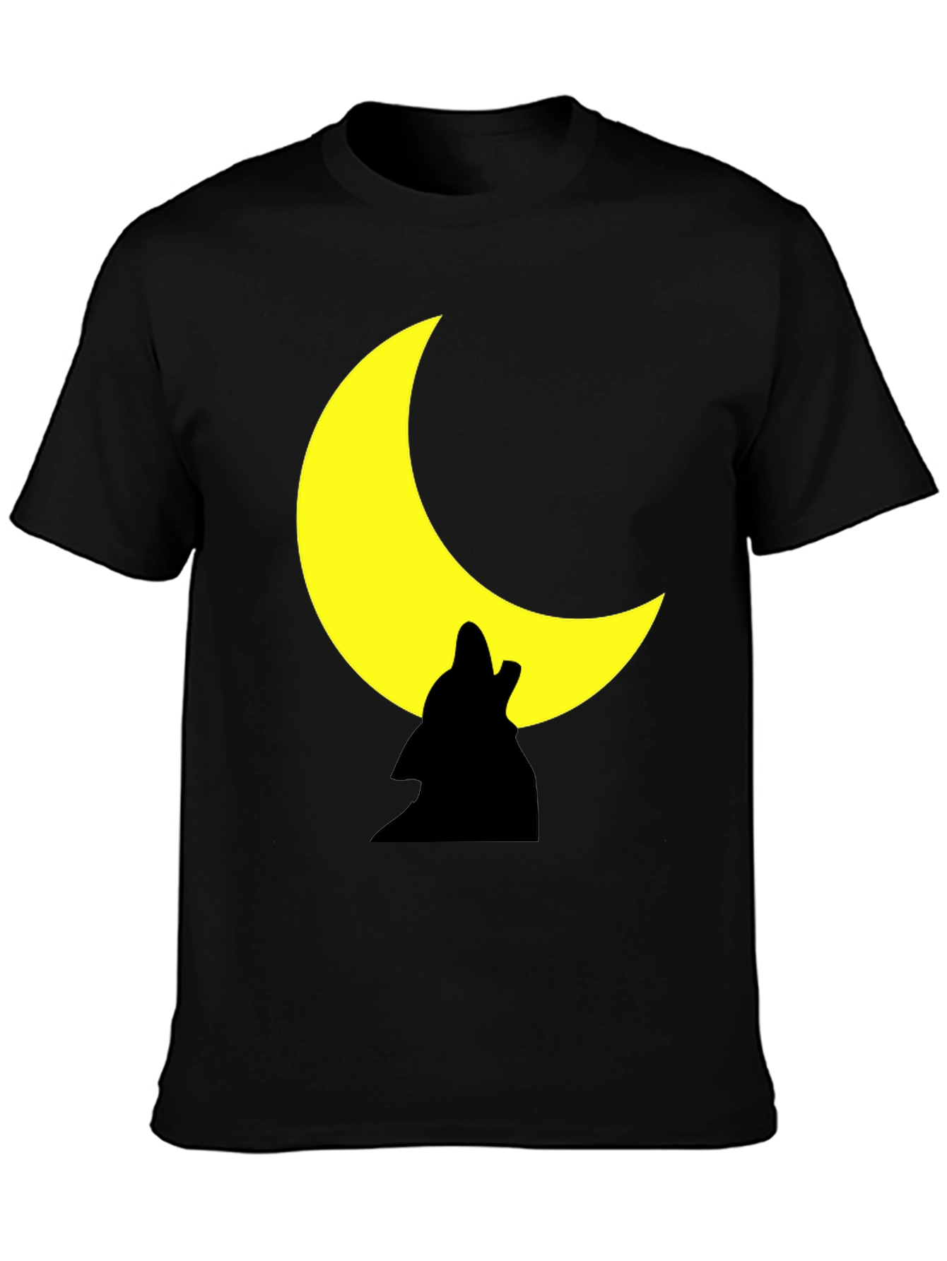 Wolf Howling Moon Graphic Black Tee Shirt