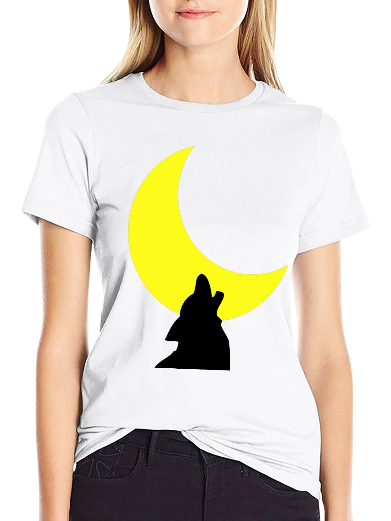 Wolf Howling Moon Graphic Black Tee Shirt
