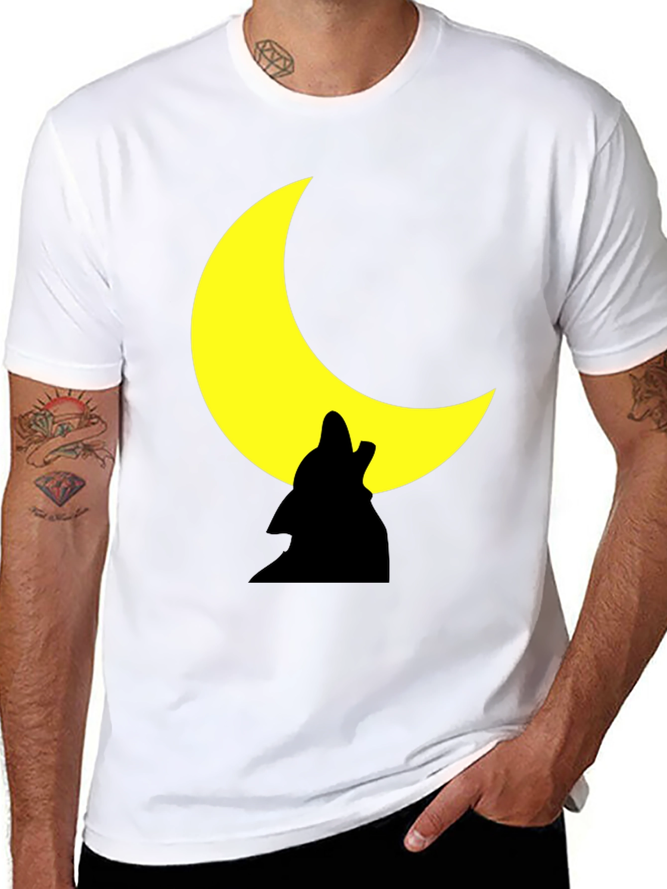 Wolf Howling Moon Graphic Black Tee Shirt