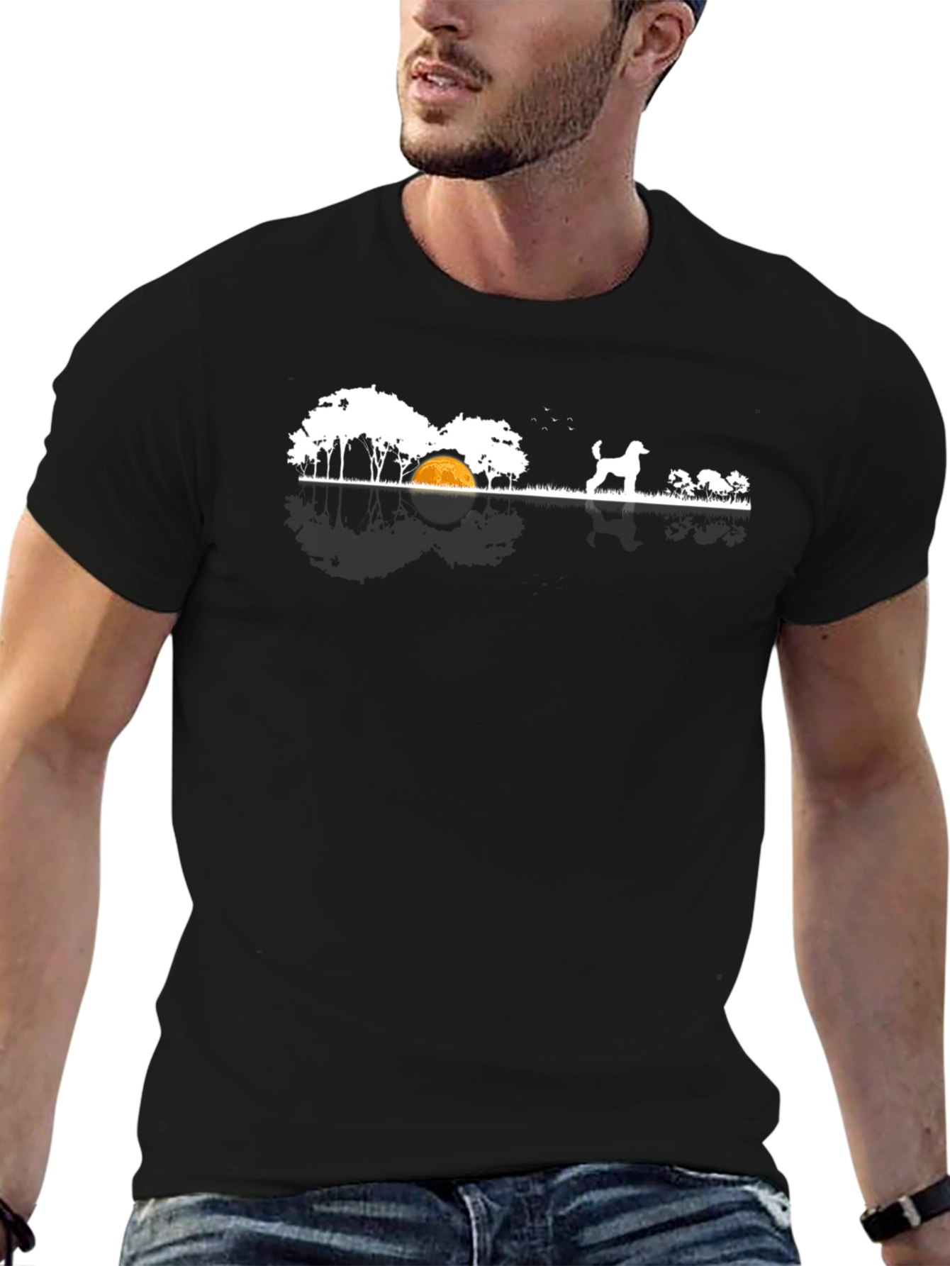 Dog Landscape Tee - Black Cotton T-Shirt