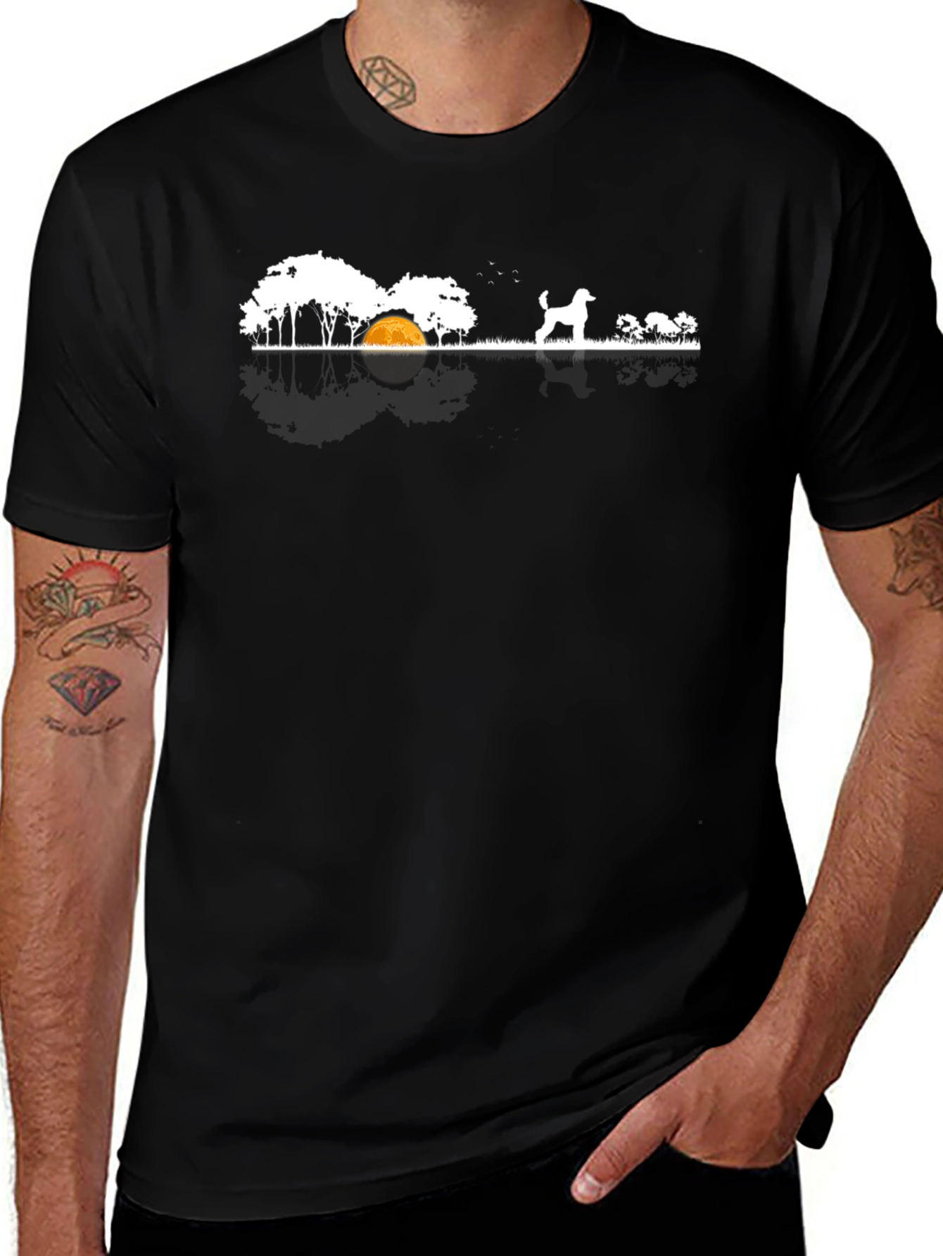 Dog Landscape Tee - Black Cotton T-Shirt