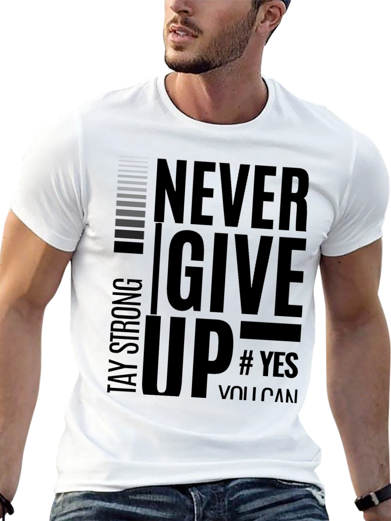 Never Give Up Mens Black Graphic Tee